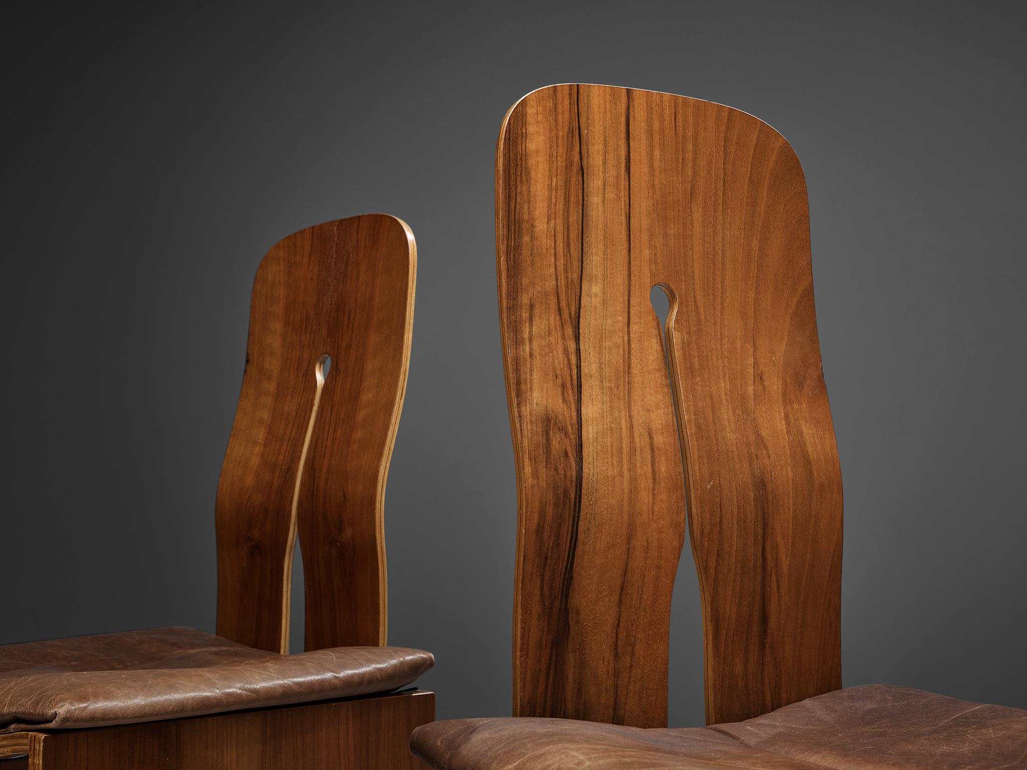 Mid-20th Century Carlo Scarpa for Bernini Set of Six Dining Chairs in Walnut and Leather