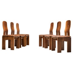 Carlo Scarpa for Bernini Set of Six Dining Chairs in Walnut and Leather