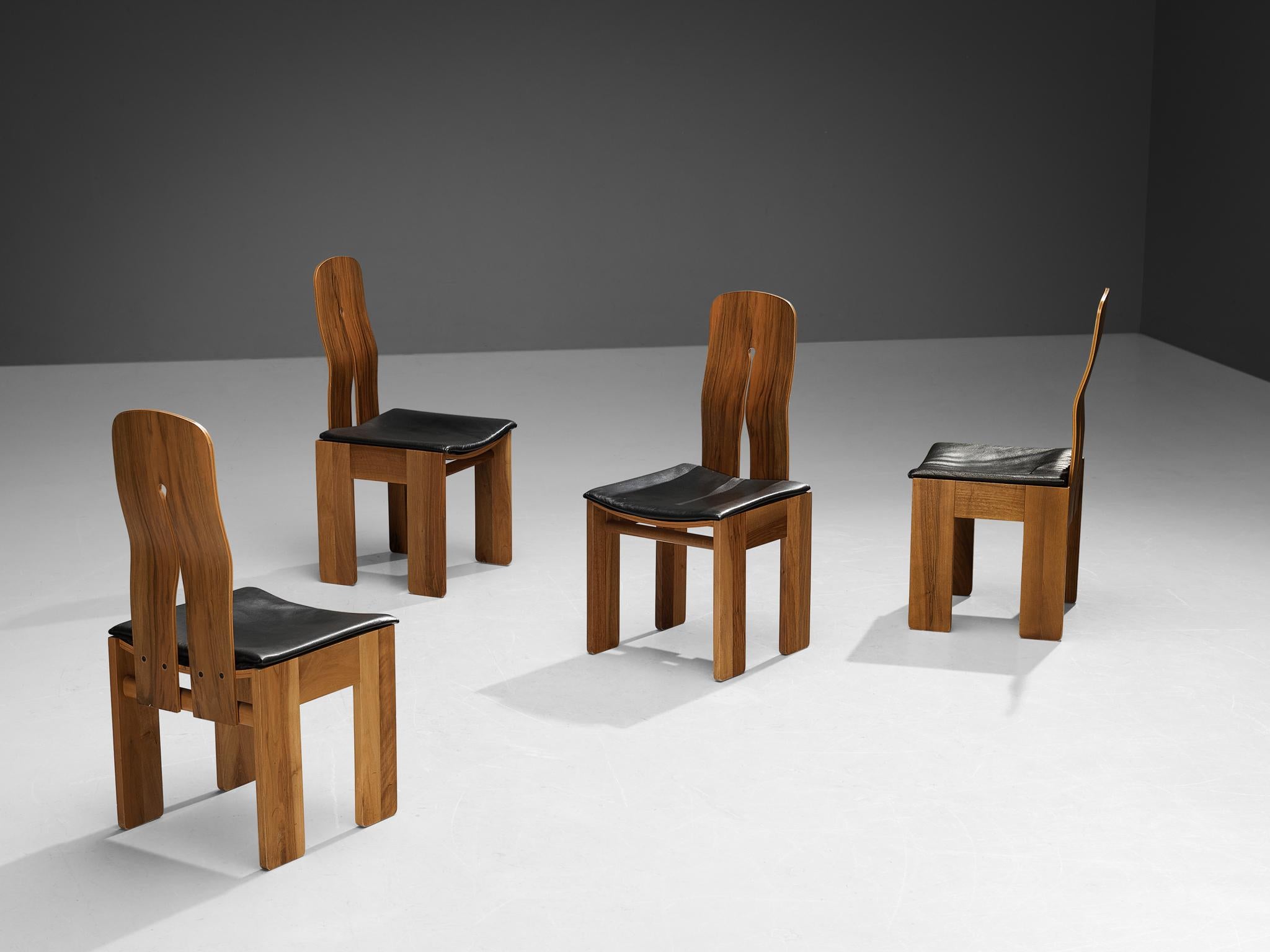 Mid-Century Modern Carlo Scarpa for Bernini Set of Ten Dining Chairs in Walnut and Leather