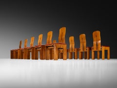 Carlo Scarpa for Bernini Set of Twelve Dining Chairs in Walnut, Burgundy Leather