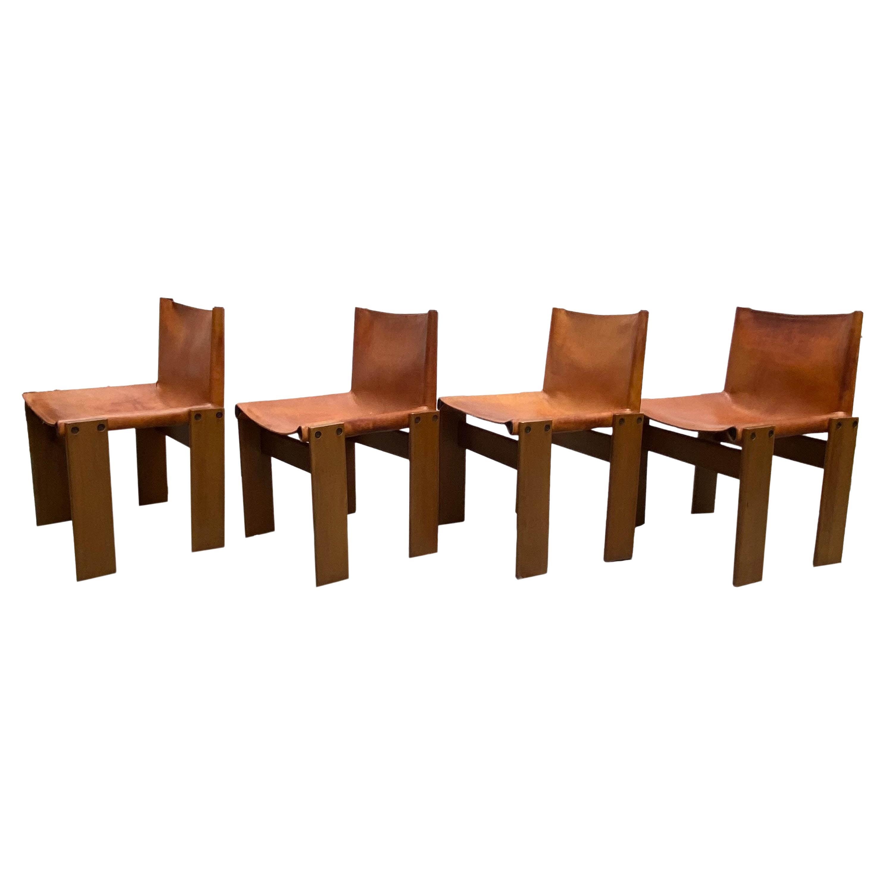 Afra & Tobia  Scarpa for Molteni "Monk" Chairs, Set of 4, Italy 1970s