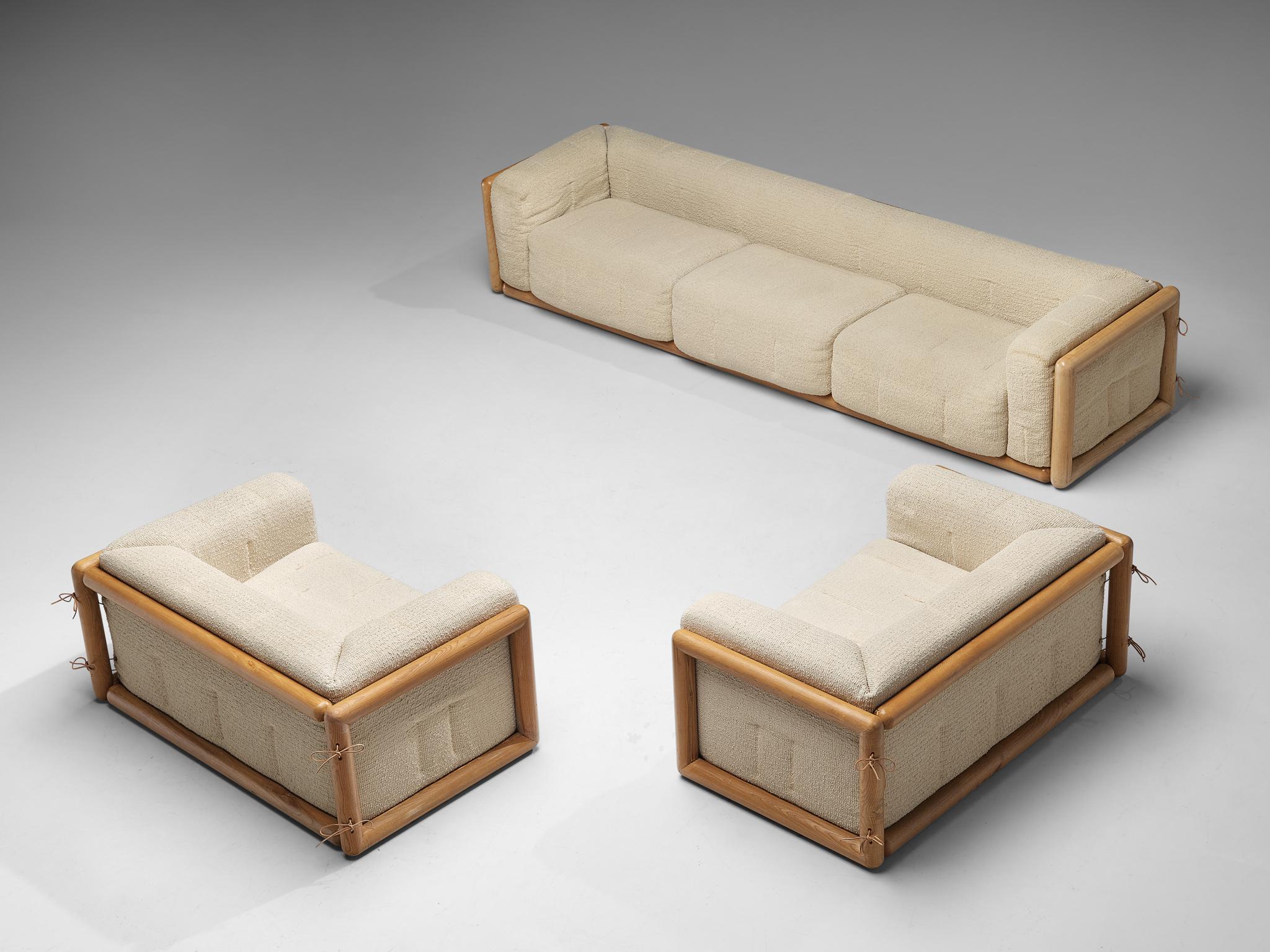 Mid-Century Modern Carlo Scarpa for Simon 'Cornaro' Sofa in Ash and Off-White Upholstery