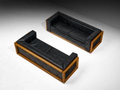 Carlo Scarpa for Simon 'Cornaro' Three-Seat Sofas in Black Leather