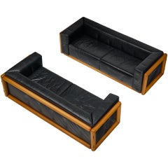 Carlo Scarpa für Simon 'Cornaro' Dreisitzige Sofas aus schwarzem Leder