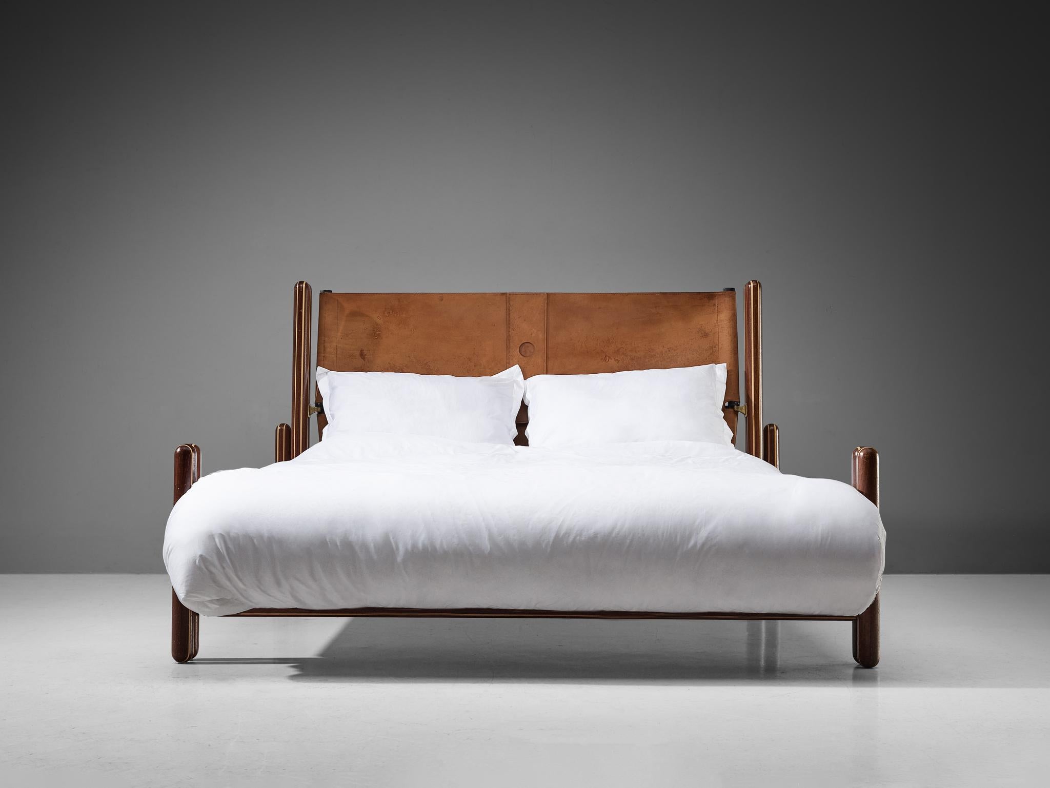Post-Modern Carlo Scarpa for Simon Gavina 'Toledo' Queen Bed in Padouk and Leather 
