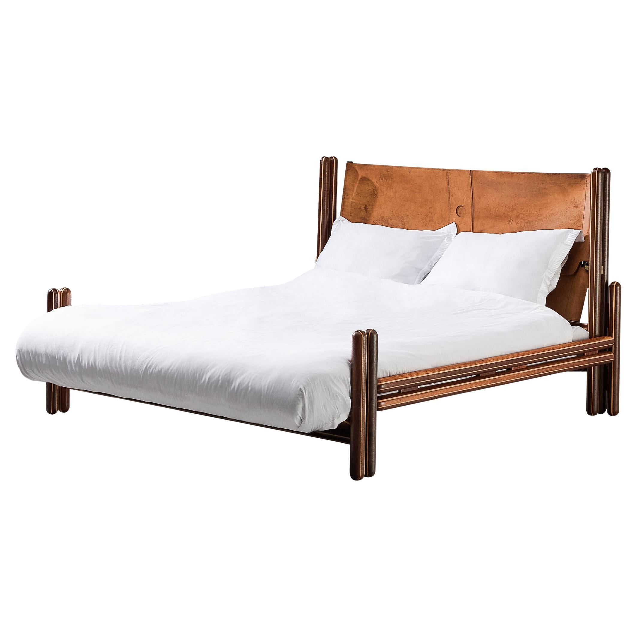 Carlo Scarpa for Simon Gavina 'Toledo' Queen Bed in Padouk and Leather 