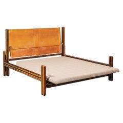 Carlo Scarpa for Simon Gavina 'Toledo' double bed in Wood and leather, Italy 