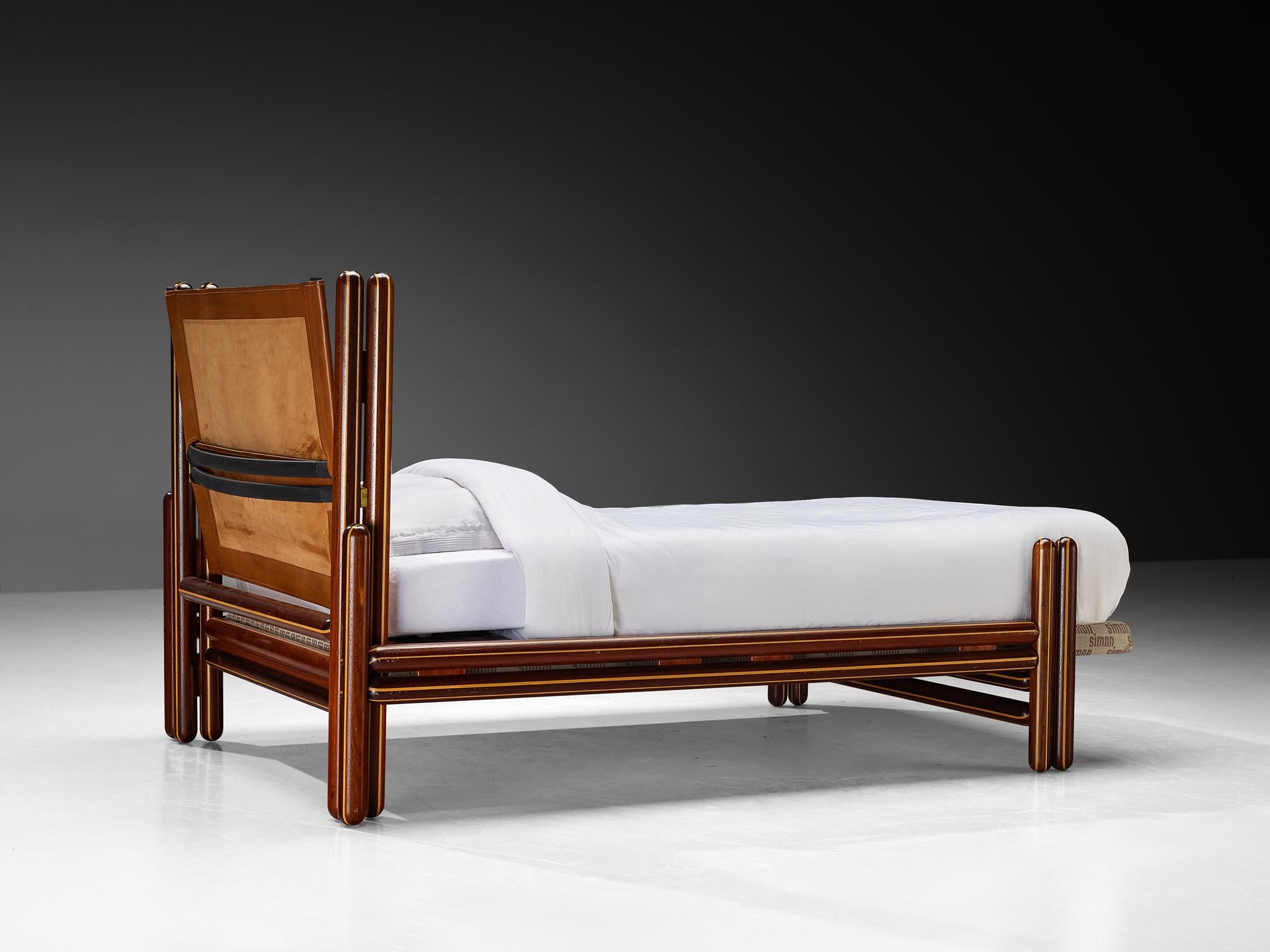 Post-Modern Carlo Scarpa for Simon Gavina 'Toledo' Single Bed in Padouk and Leather For Sale