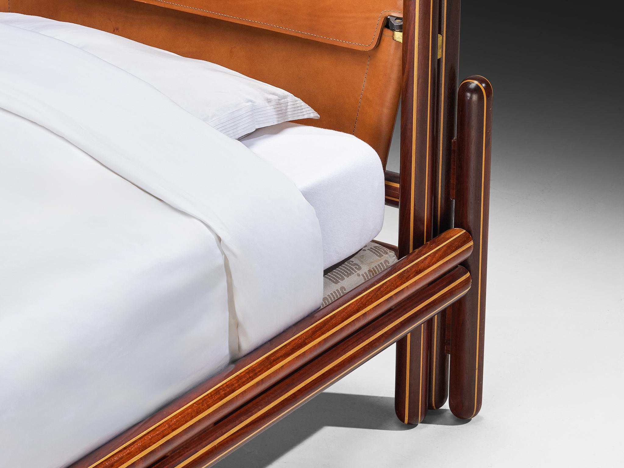 Italian Carlo Scarpa for Simon Gavina 'Toledo' Single Bed in Padouk and Leather For Sale