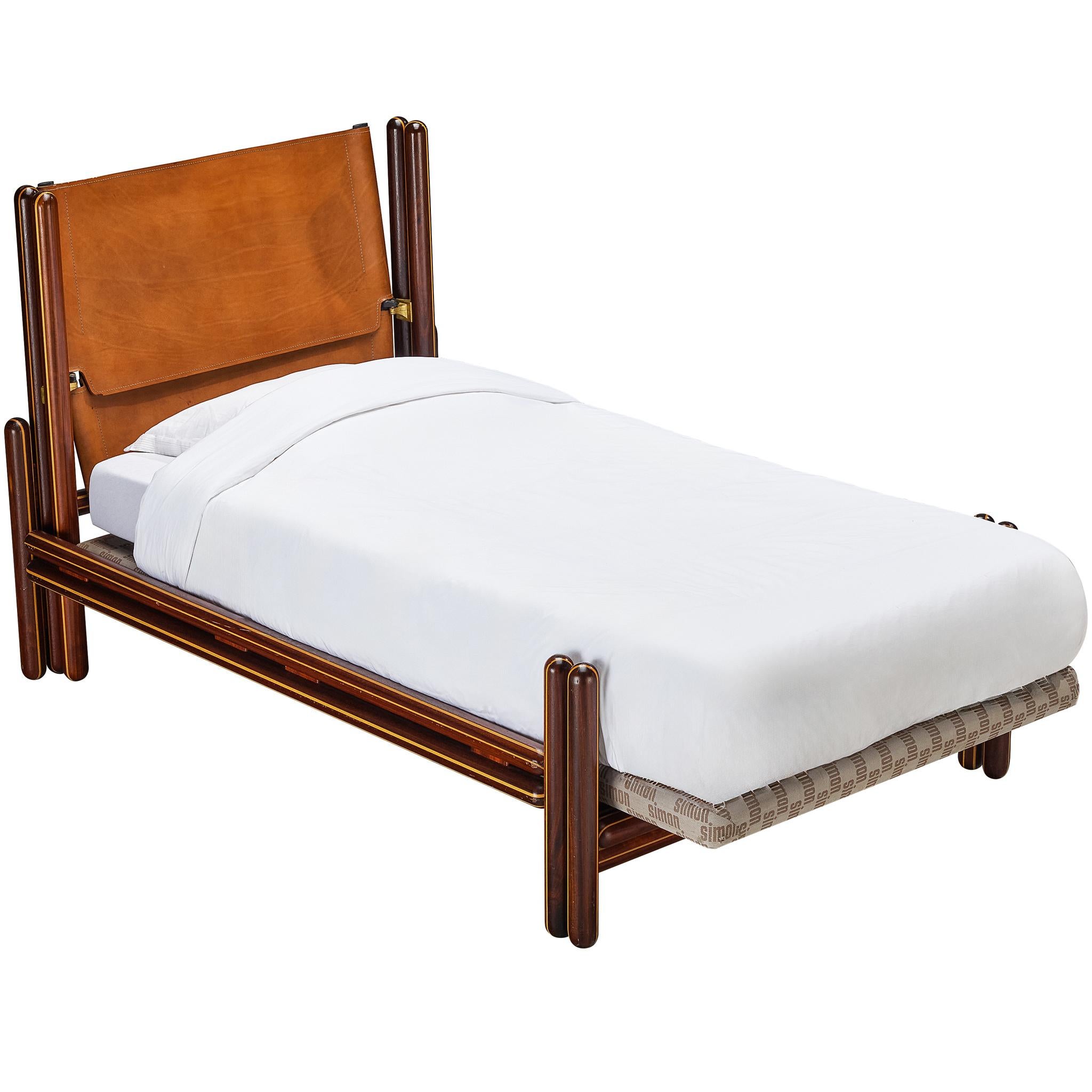 Carlo Scarpa for Simon Gavina 'Toledo' Single Bed in Padouk and Leather For Sale