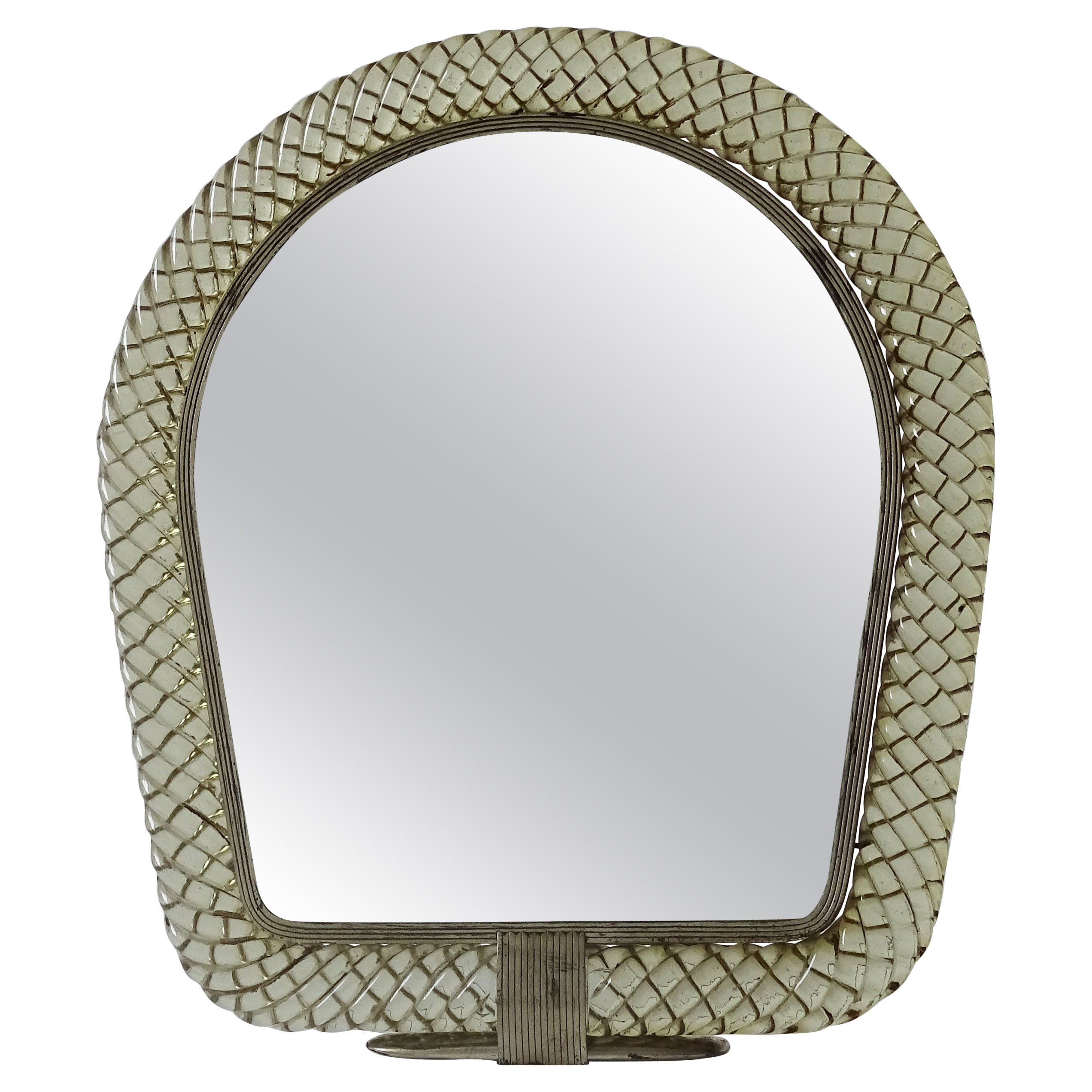 Miroir de table A Treccia en verre vert olive Carlo Scarpa pour Venini