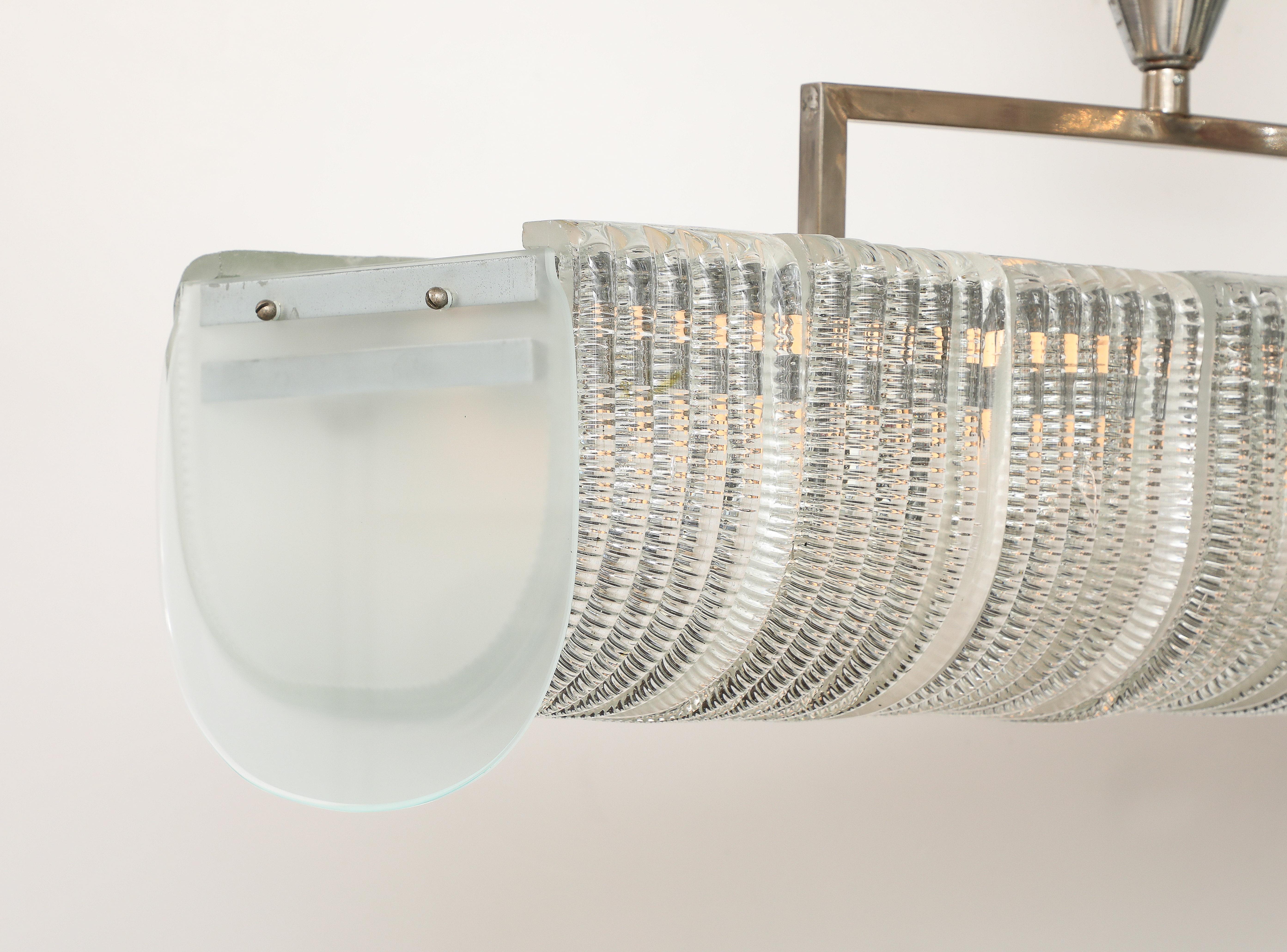 Carlo Scarpa per Venini Lampadario rettangolare in vetro tagliato e nichel, circa 1930 in vendita 4