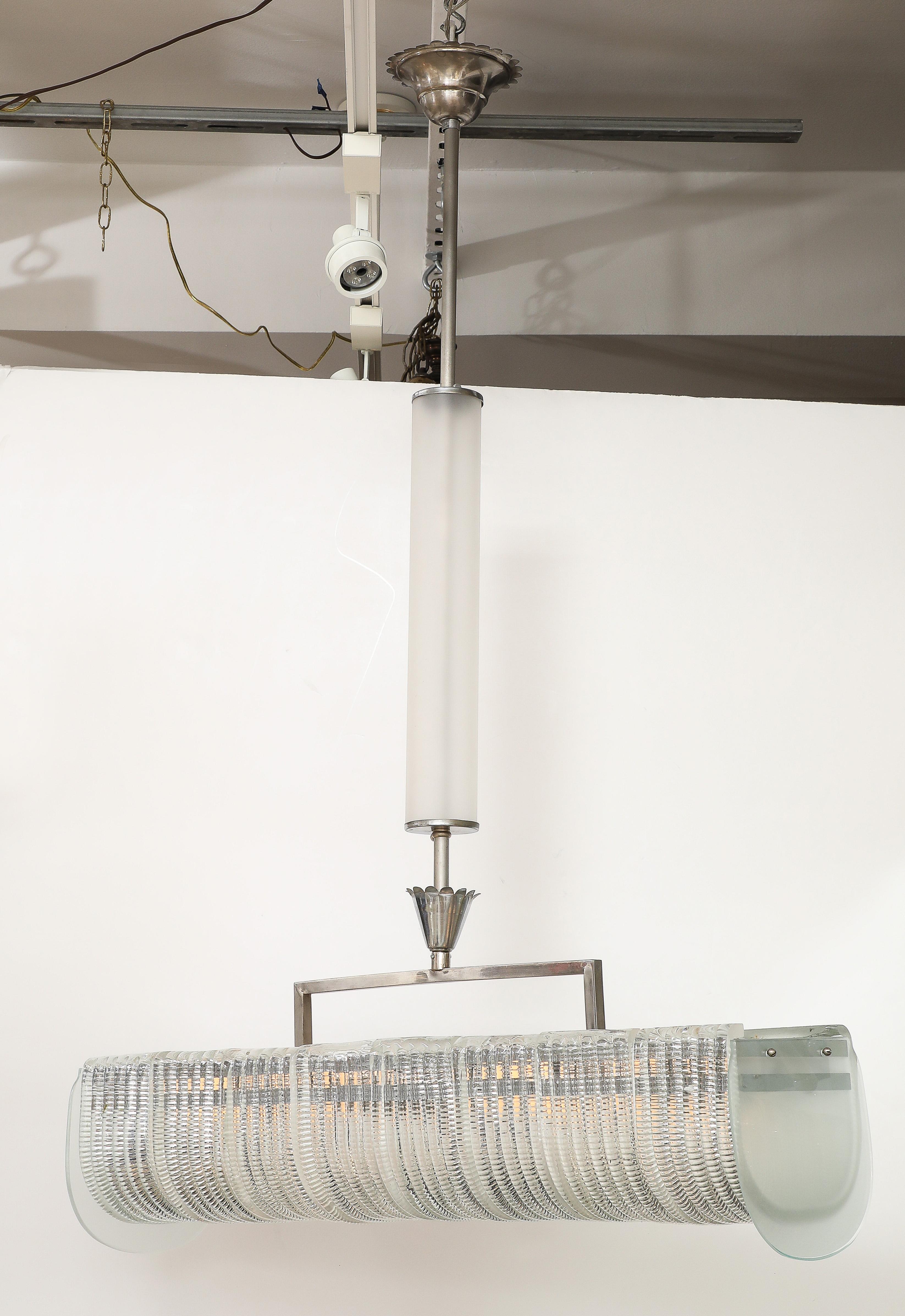 Carlo Scarpa per Venini Lampadario rettangolare in vetro tagliato e nichel, circa 1930 in vendita 7
