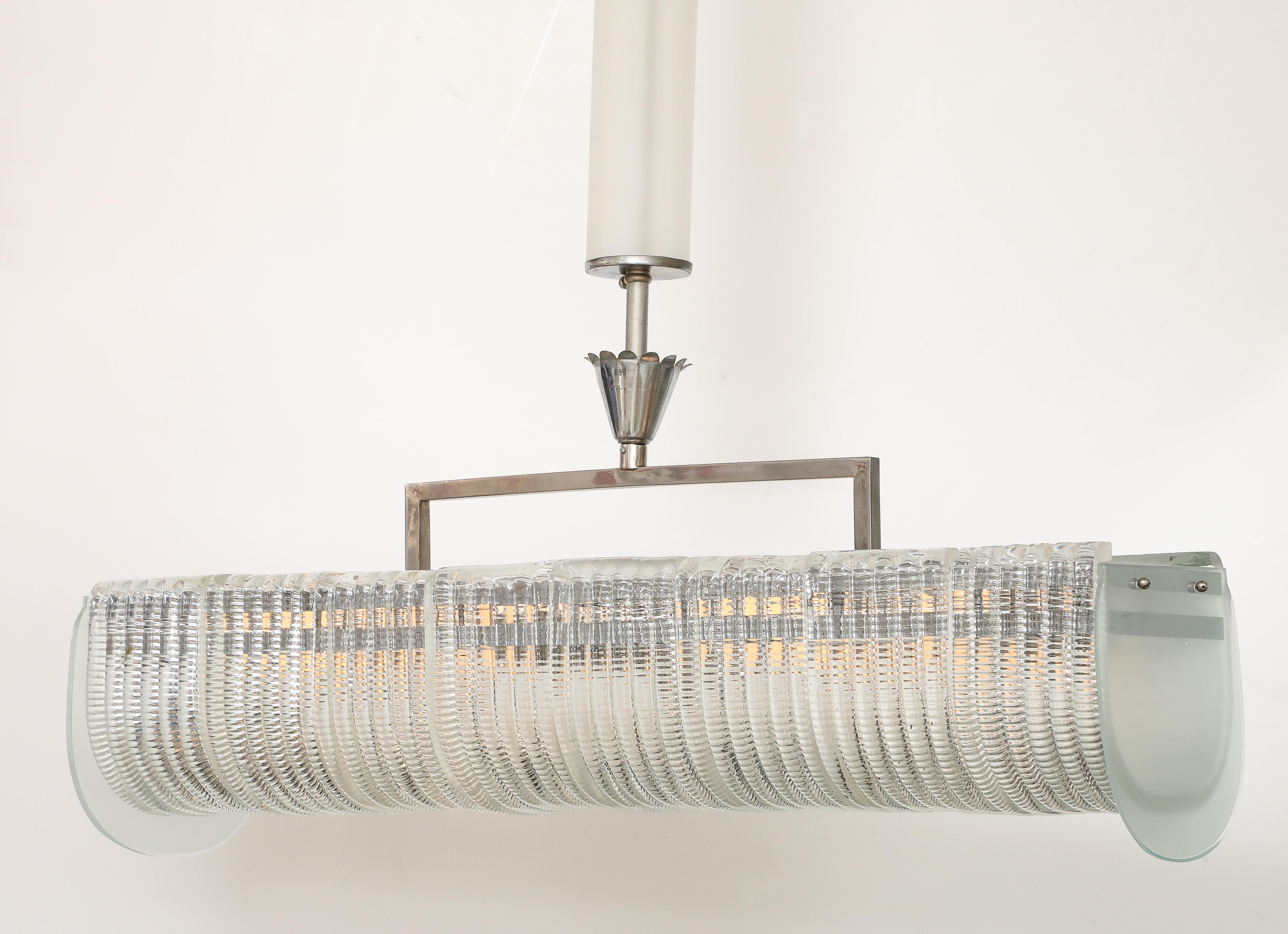 Carlo Scarpa per Venini Lampadario rettangolare in vetro tagliato e nichel, circa 1930 in vendita 8