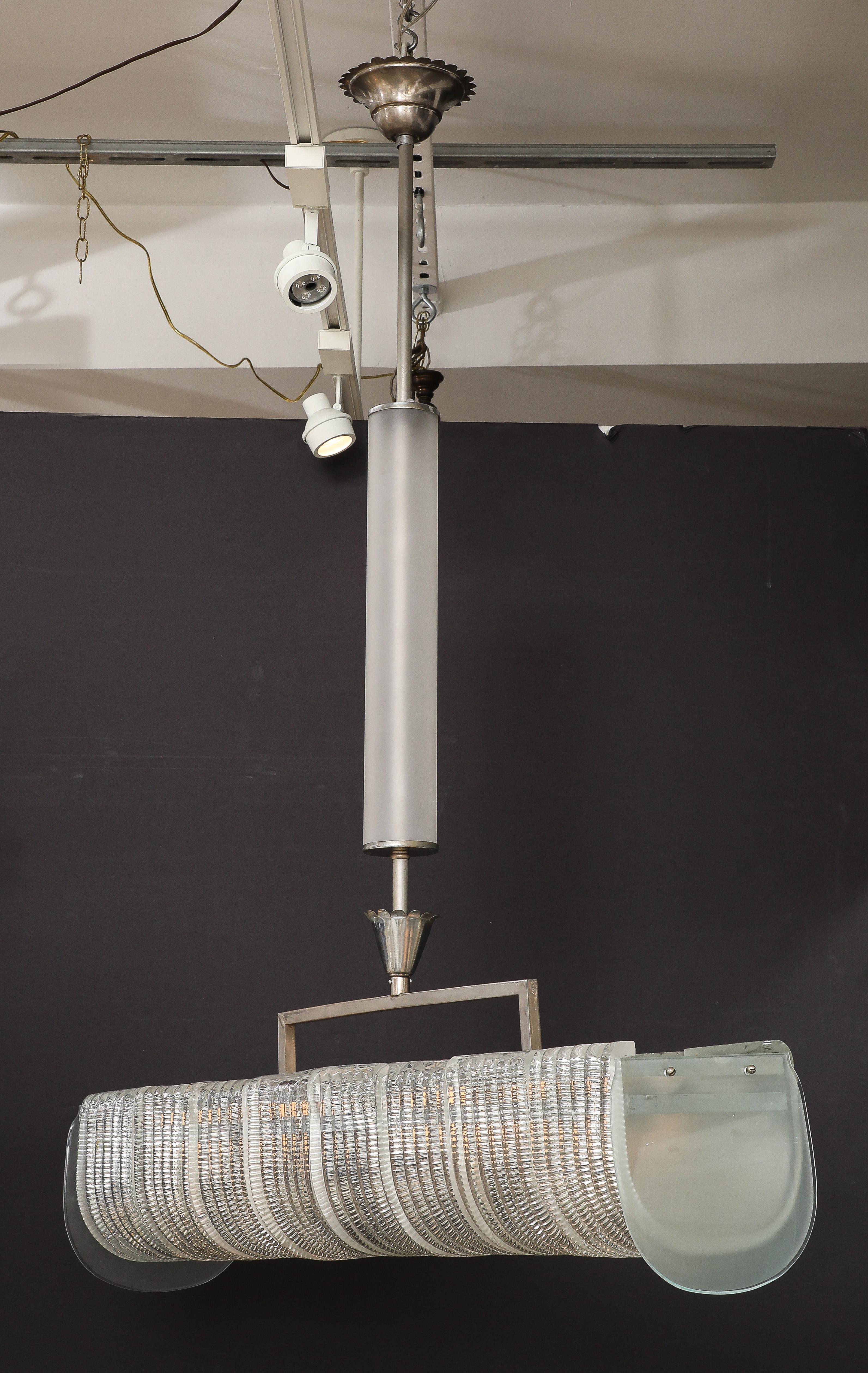 Carlo Scarpa per Venini Lampadario rettangolare in vetro tagliato e nichel, circa 1930 in vendita 10