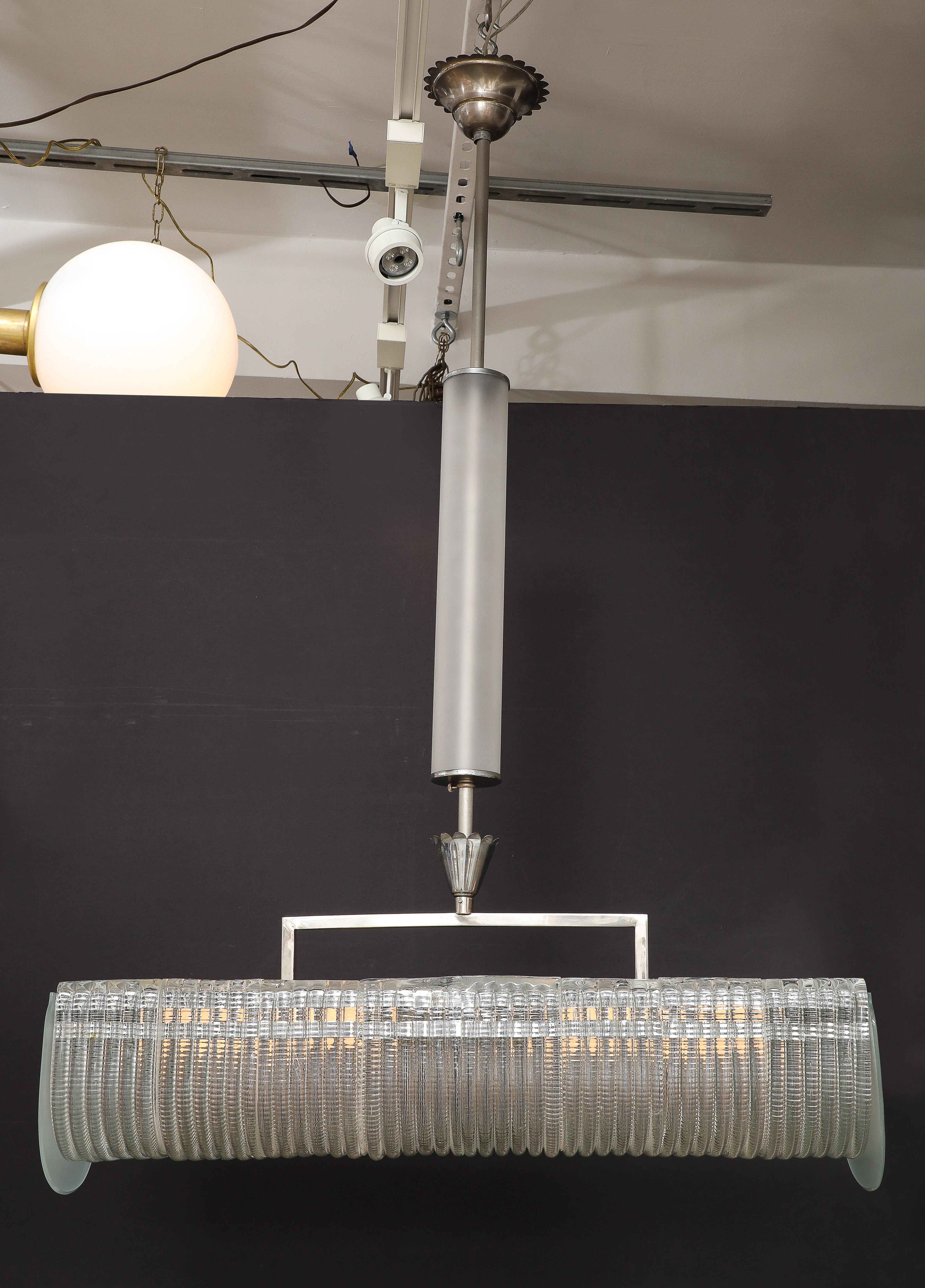 Carlo Scarpa per Venini Lampadario rettangolare in vetro tagliato e nichel, circa 1930 in vendita 12