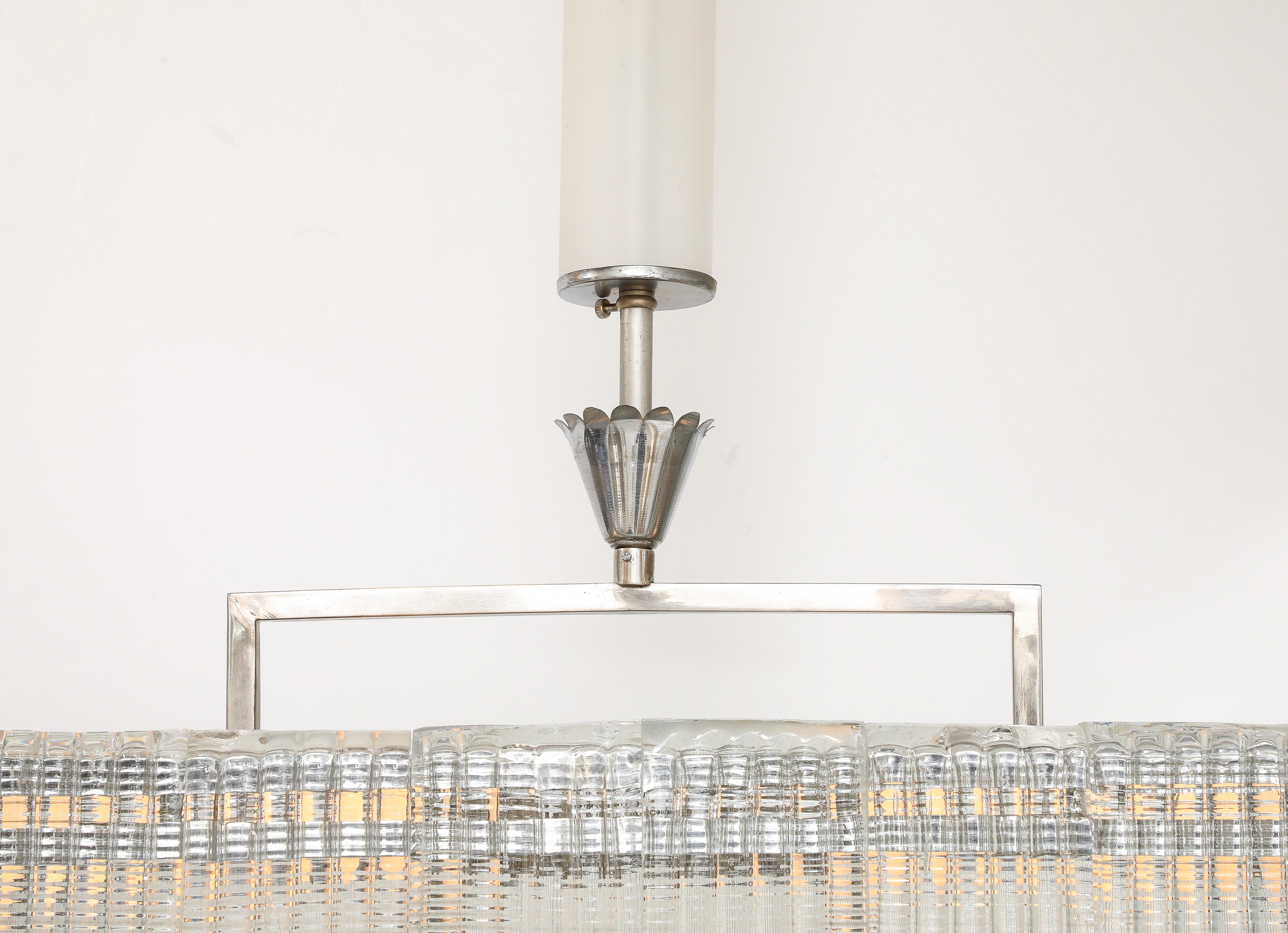 Art Déco Carlo Scarpa per Venini Lampadario rettangolare in vetro tagliato e nichel, circa 1930 in vendita