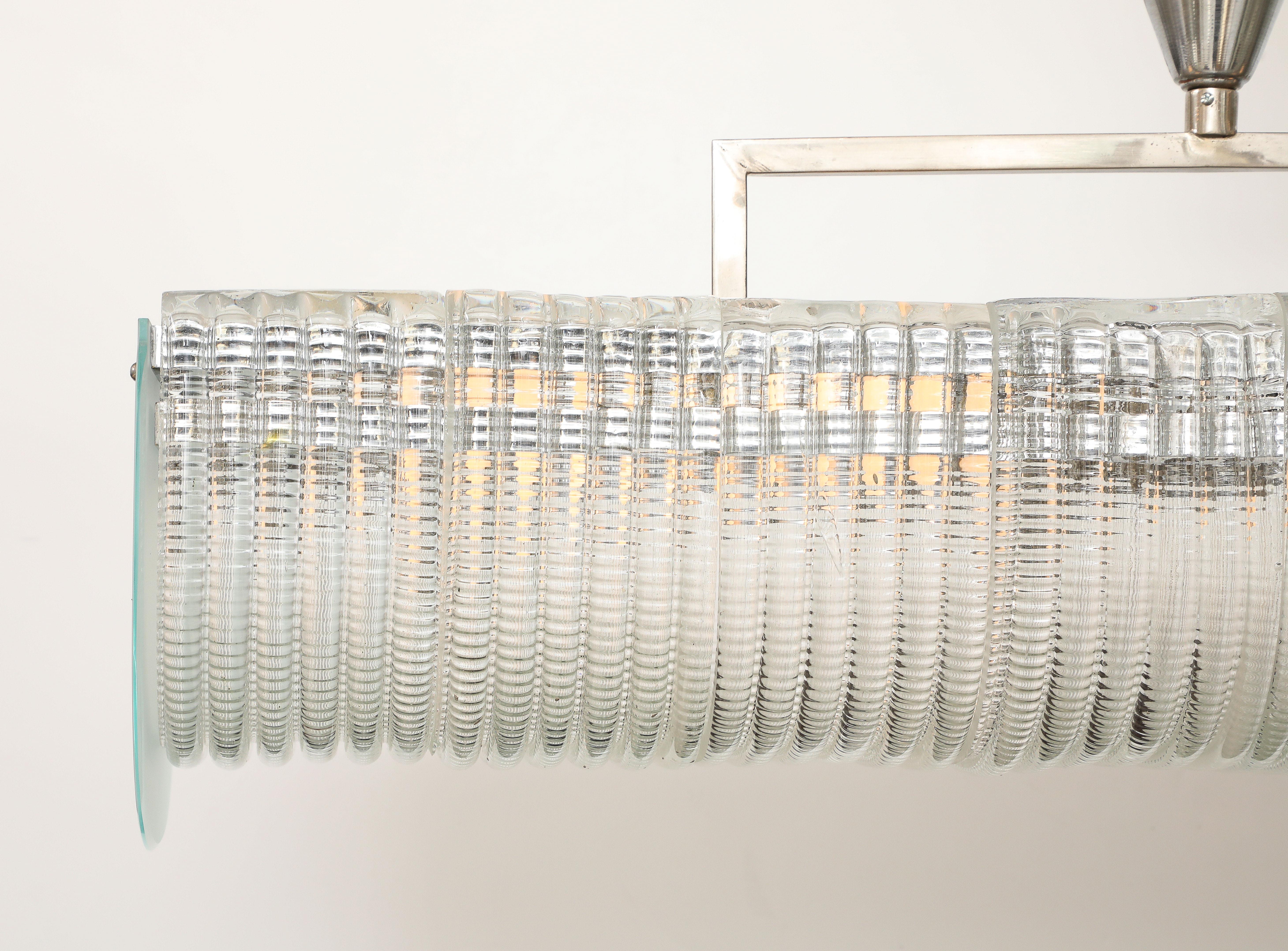 Vetro intagliato Carlo Scarpa per Venini Lampadario rettangolare in vetro tagliato e nichel, circa 1930 in vendita