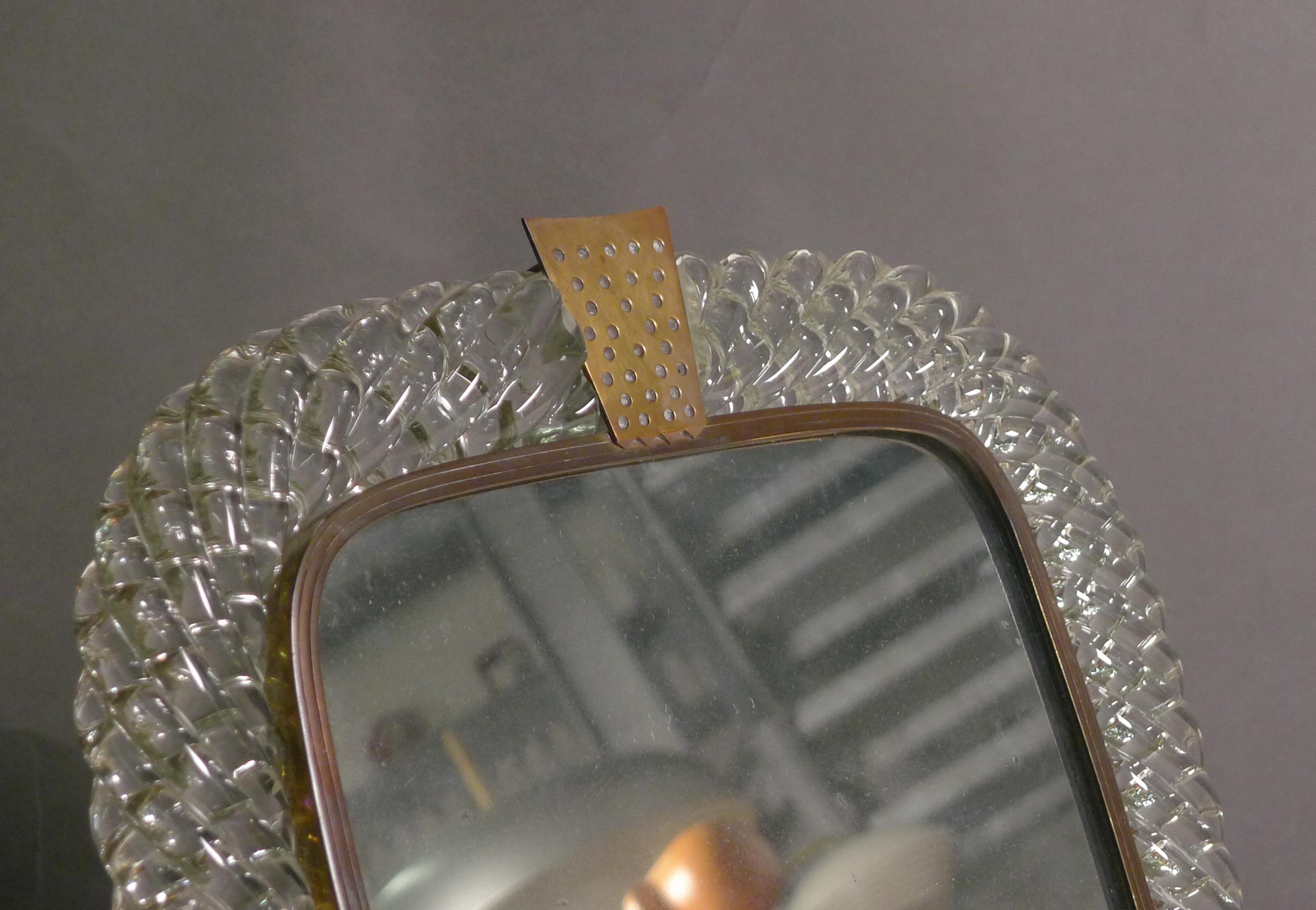 Italian Carlo Scarpa for Venini, Murano Glass Table Mirror 'A Trecchia', 1930s For Sale