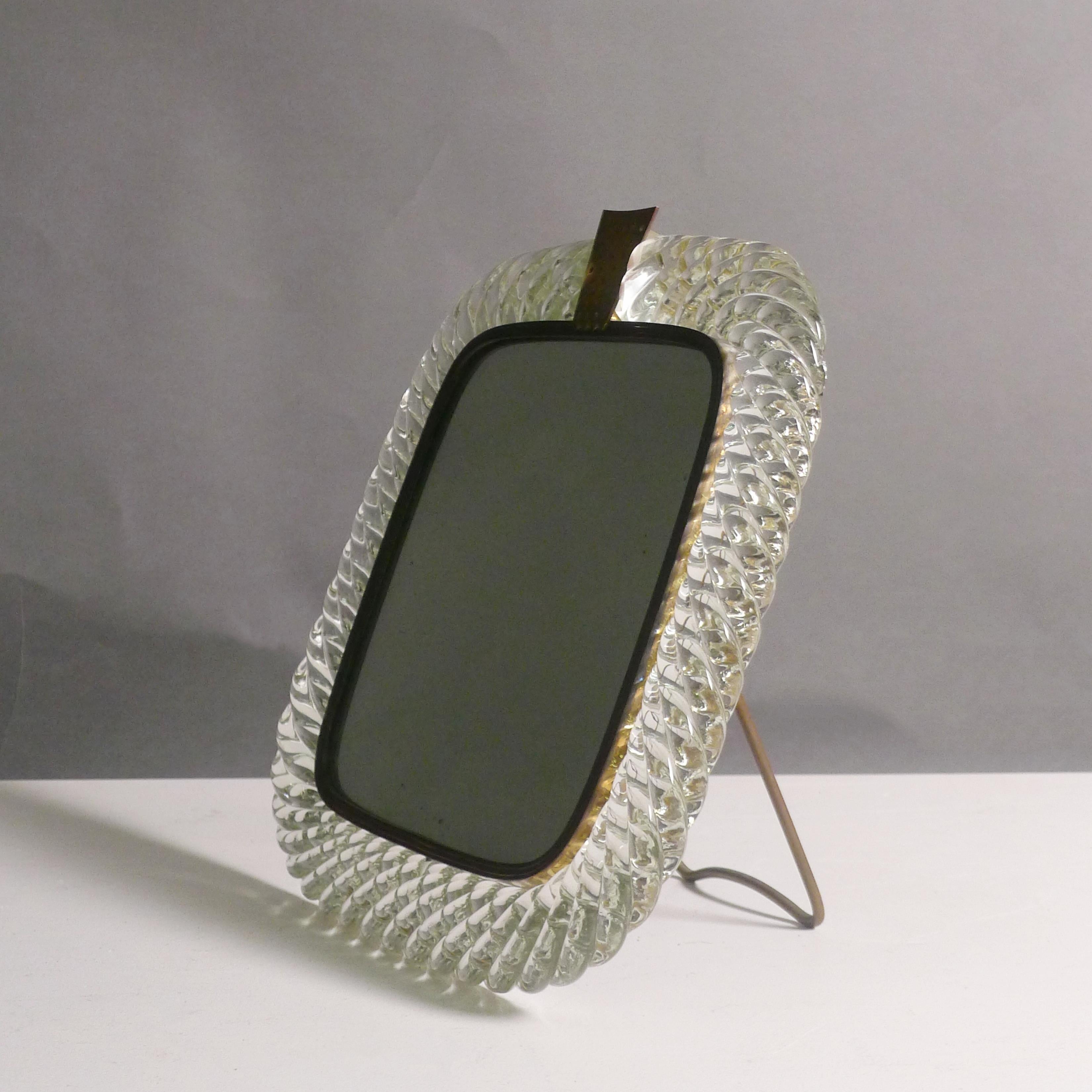 Brass Carlo Scarpa for Venini, Murano Glass Table Mirror 'A Trecchia', 1930s For Sale