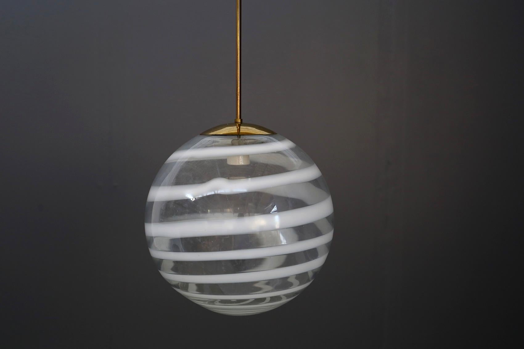 Mid-Century Modern Carlo Scarpa for Venini Pendant Midcentury in Brass and Glass, Published 1950s
