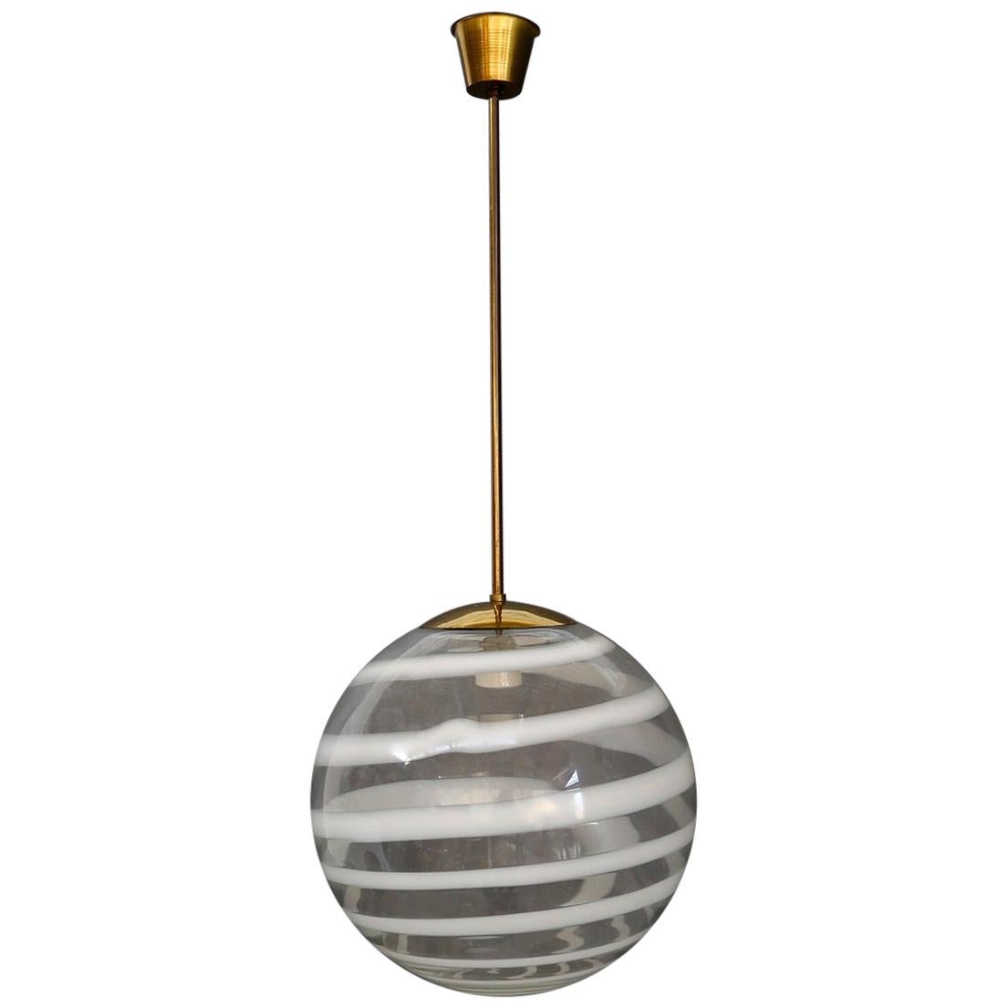 Carlo Scarpa for Venini Pendant Midcentury in Brass and Glass, Published 1950s