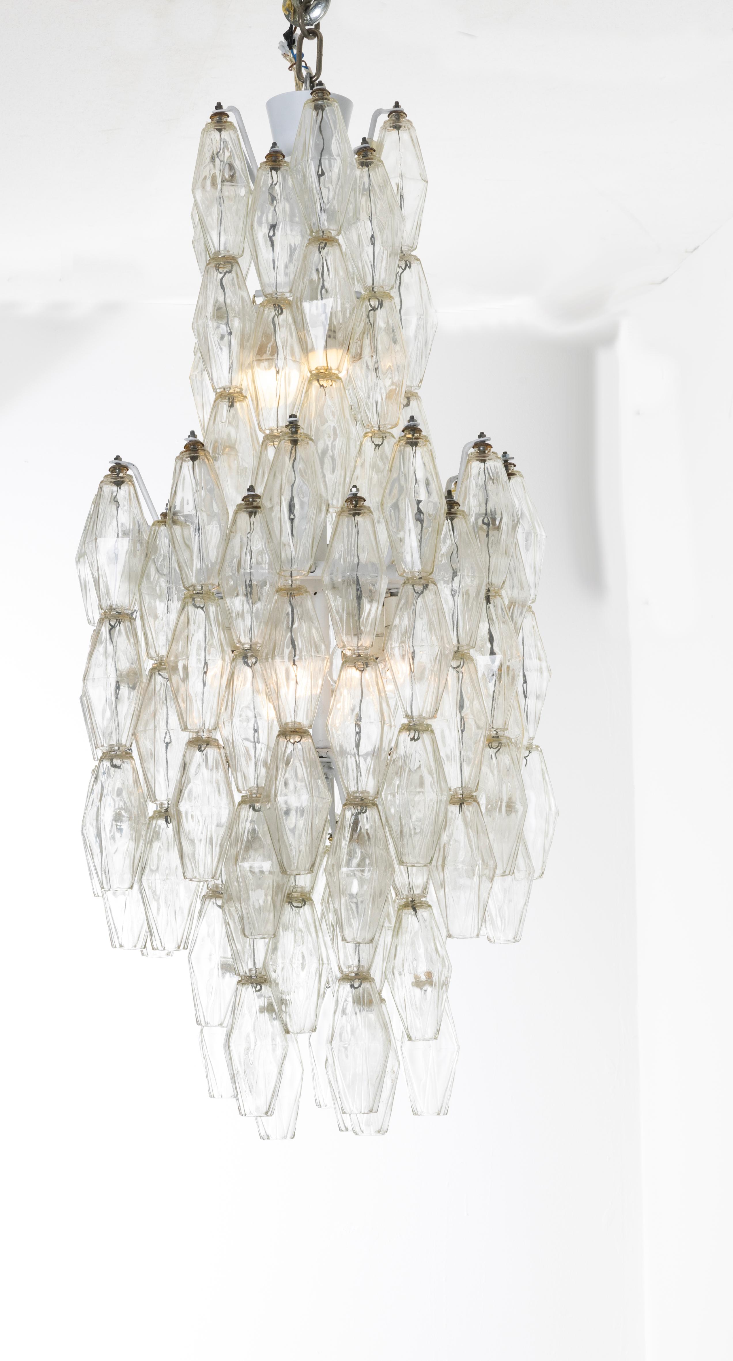 Carlo Scarpa for Venini Poliedri Murano glass chandelier, Italian Design 1960s In Good Condition For Sale In Milan, IT
