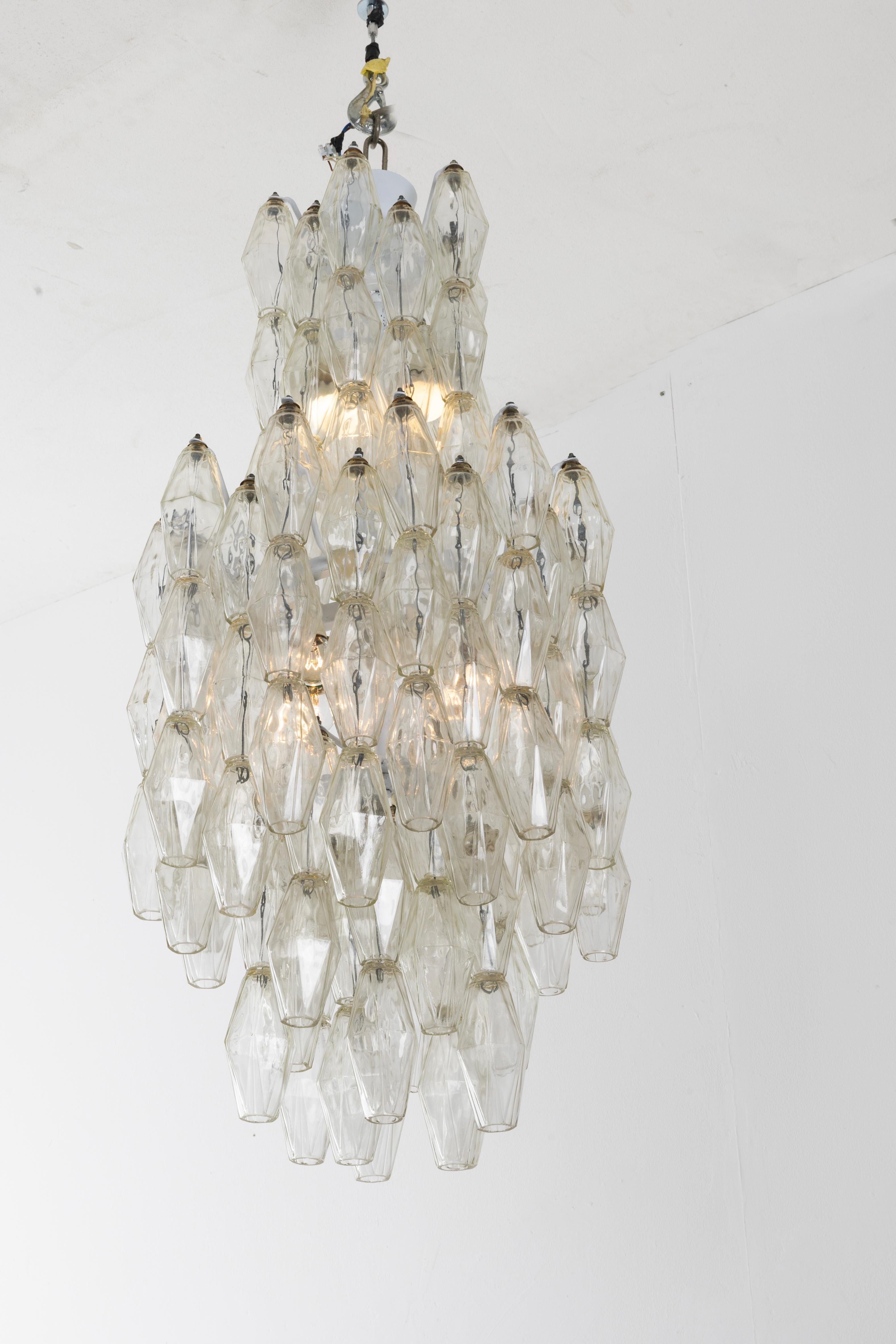 Mid-20th Century Carlo Scarpa for Venini Poliedri Murano glass chandelier, Italian Design 1960s For Sale