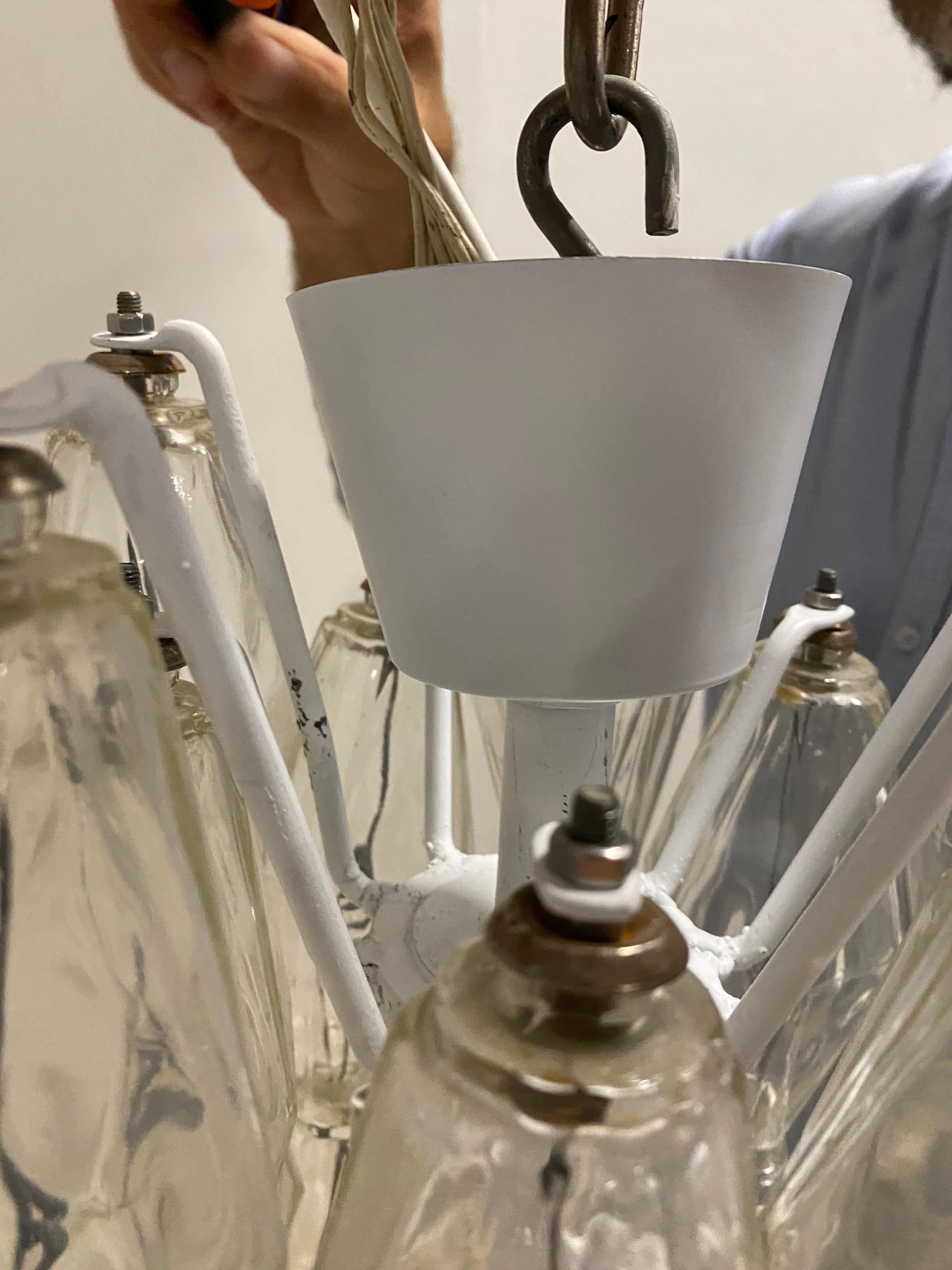 Metal Carlo Scarpa for Venini Poliedri Murano glass chandelier, Italian Design 1960s For Sale