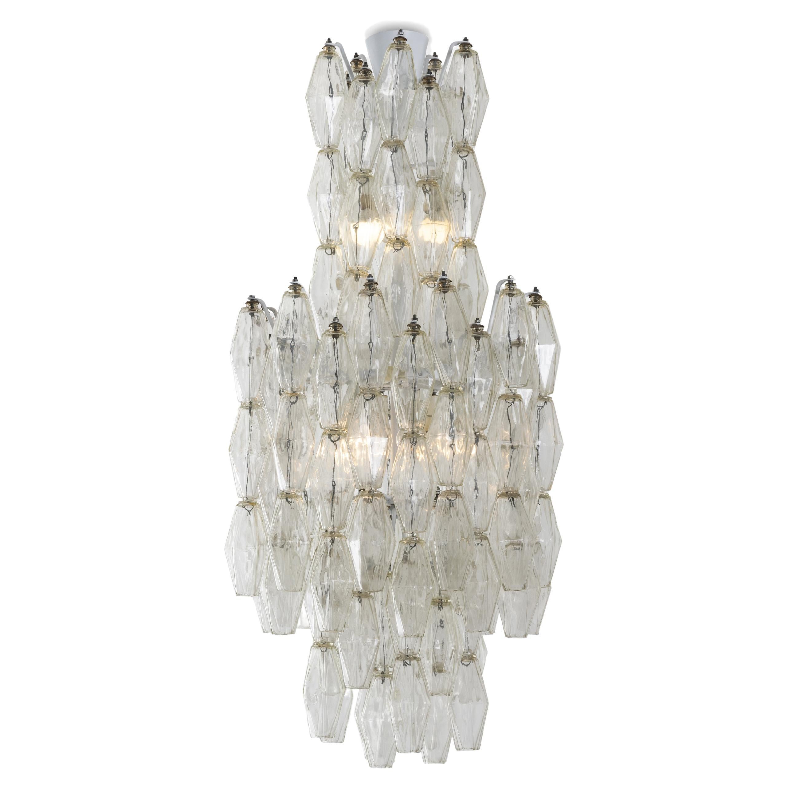 Carlo Scarpa for Venini Poliedri Murano glass chandelier, Italian Design 1960s For Sale