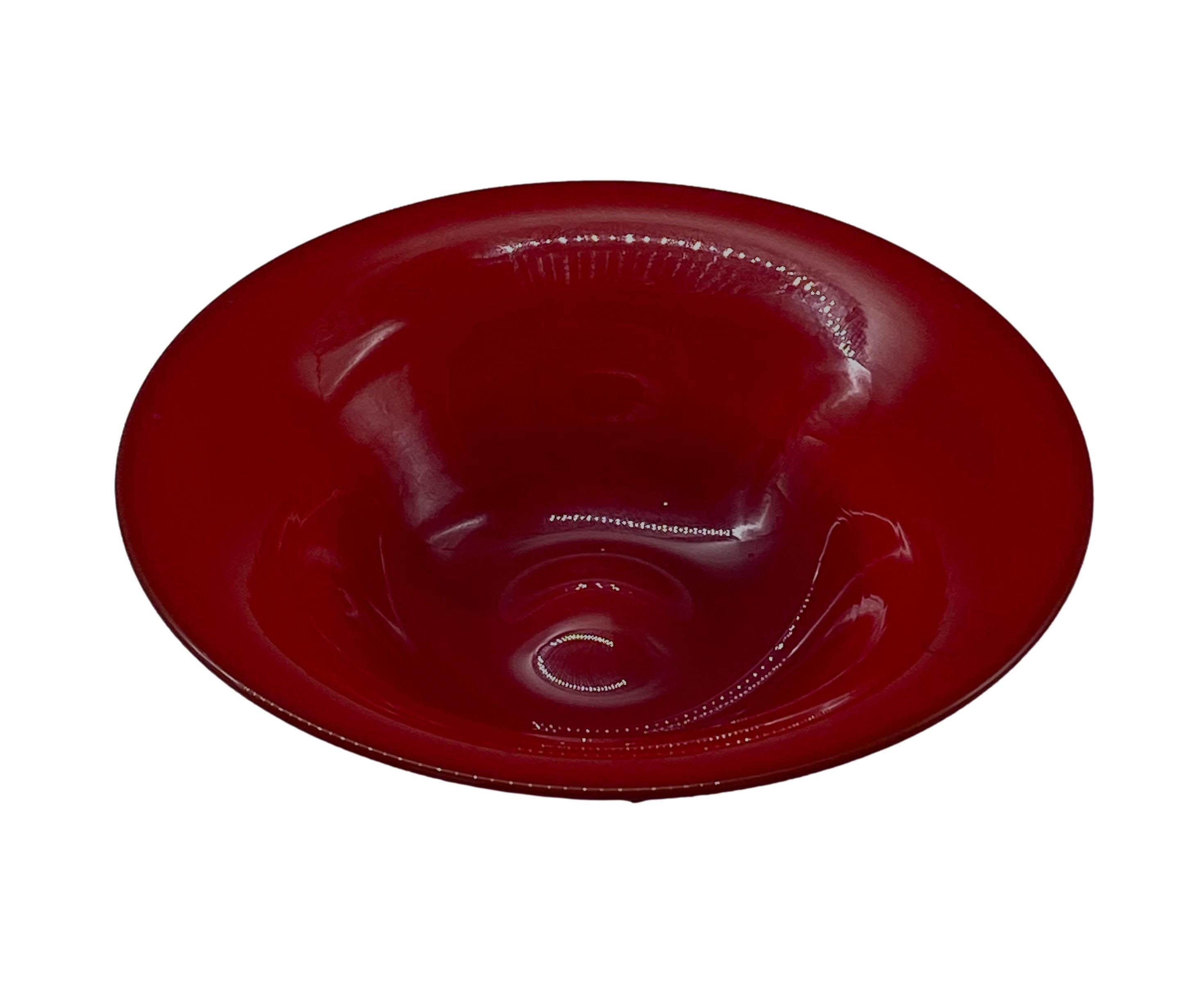 Mid-Century Modern Venini Signed Red Murano Glass Bowl, Italy 1989