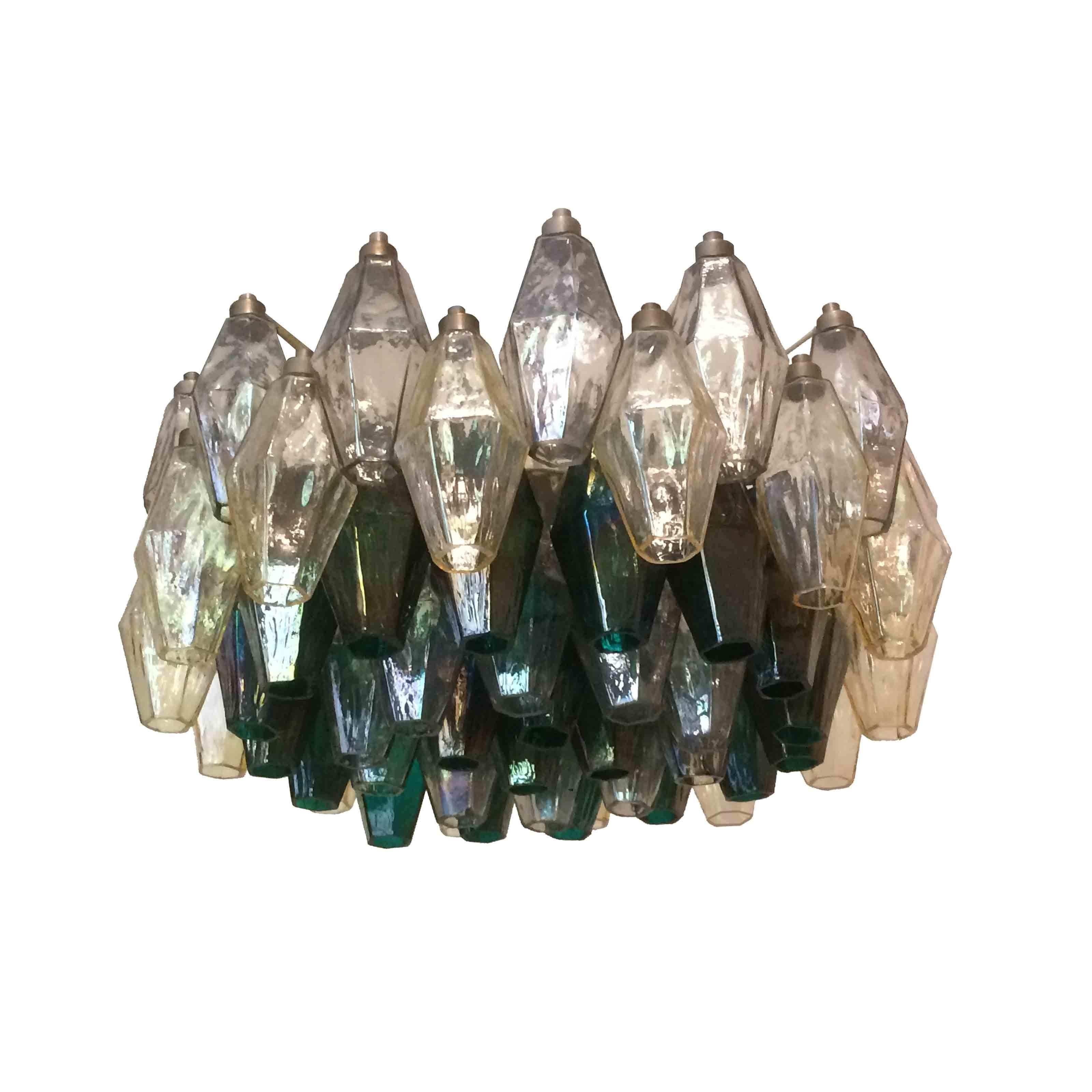 Mid-Century Modern Lustre en verre opalin de Murano vert Poliedri de Carlo Scarpa pour Venini, 1958 en vente