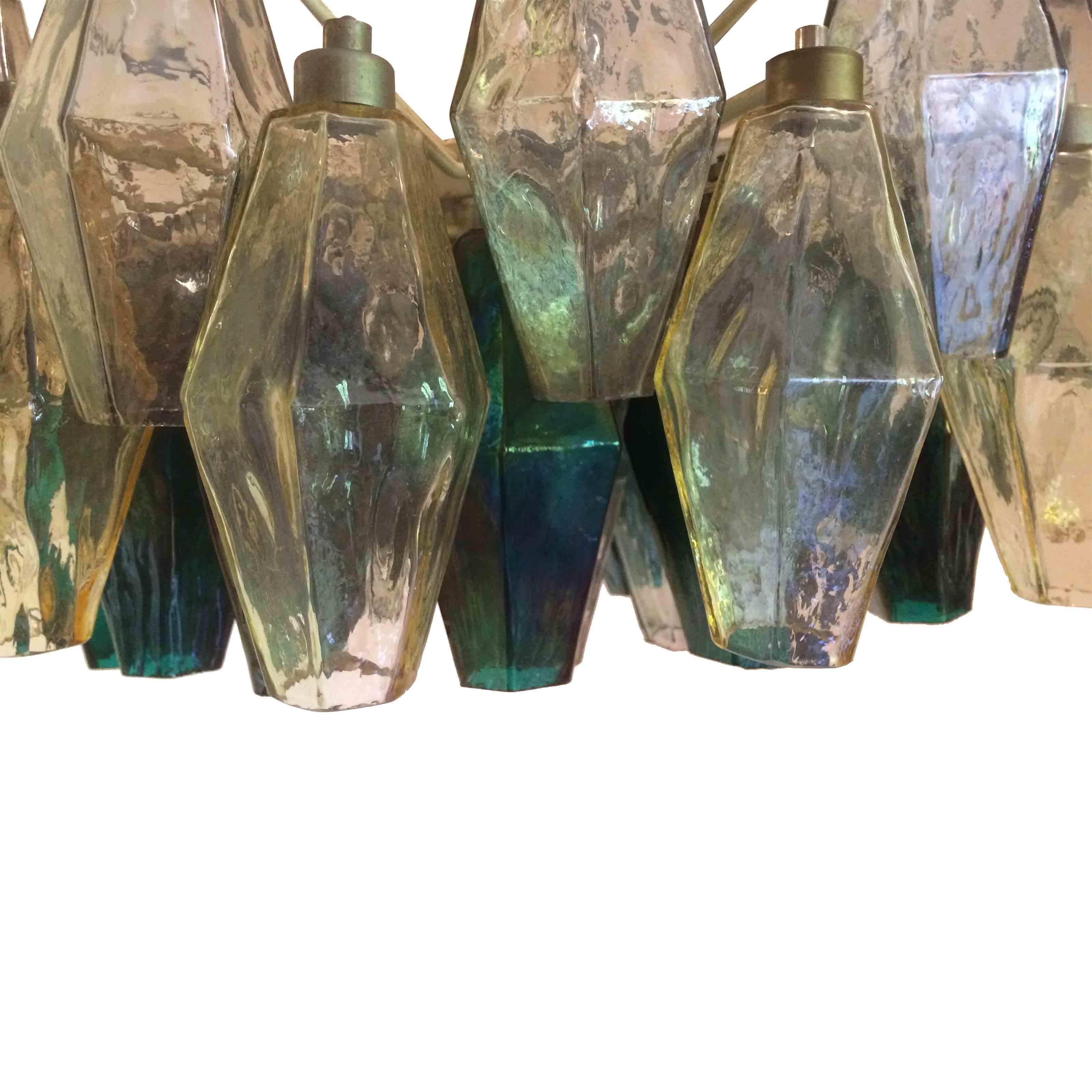 Carlo Scarpa Green Poliedri Chandelier in Murano Opaline Glass for Venini, 1958 In Good Condition For Sale In Vicenza, IT