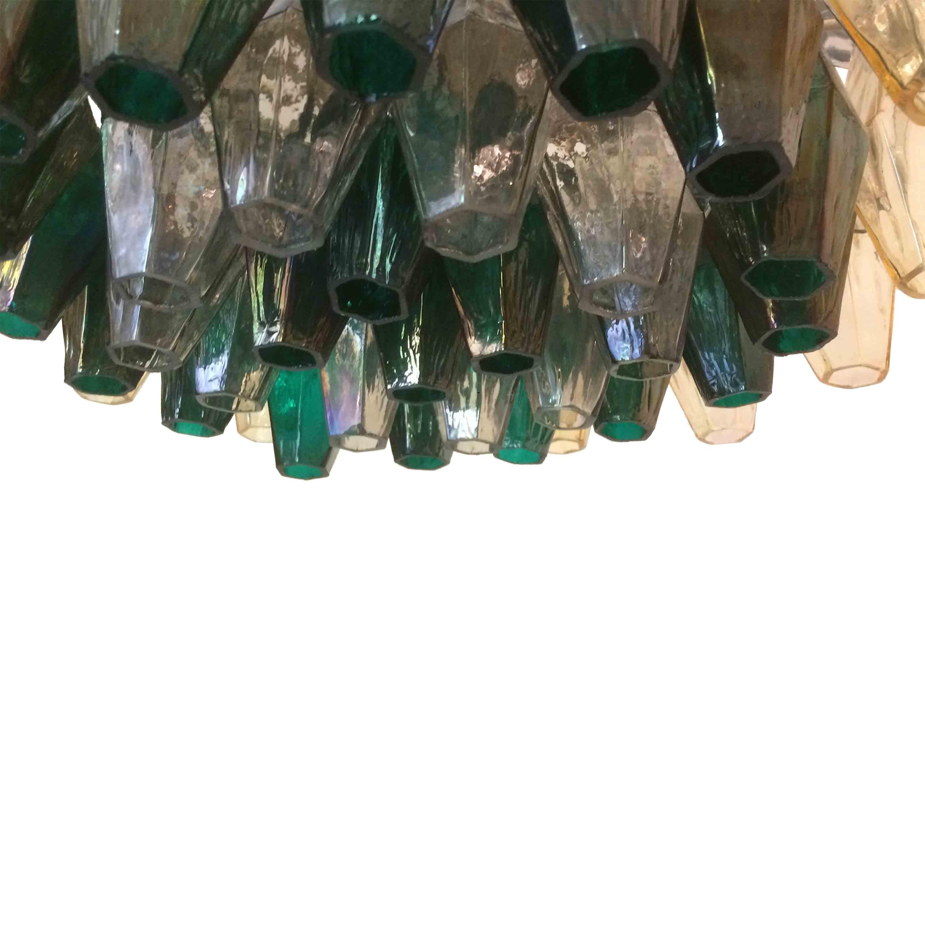 Carlo Scarpa Green Poliedri Chandelier in Murano Opaline Glass for Venini, 1958 For Sale 1