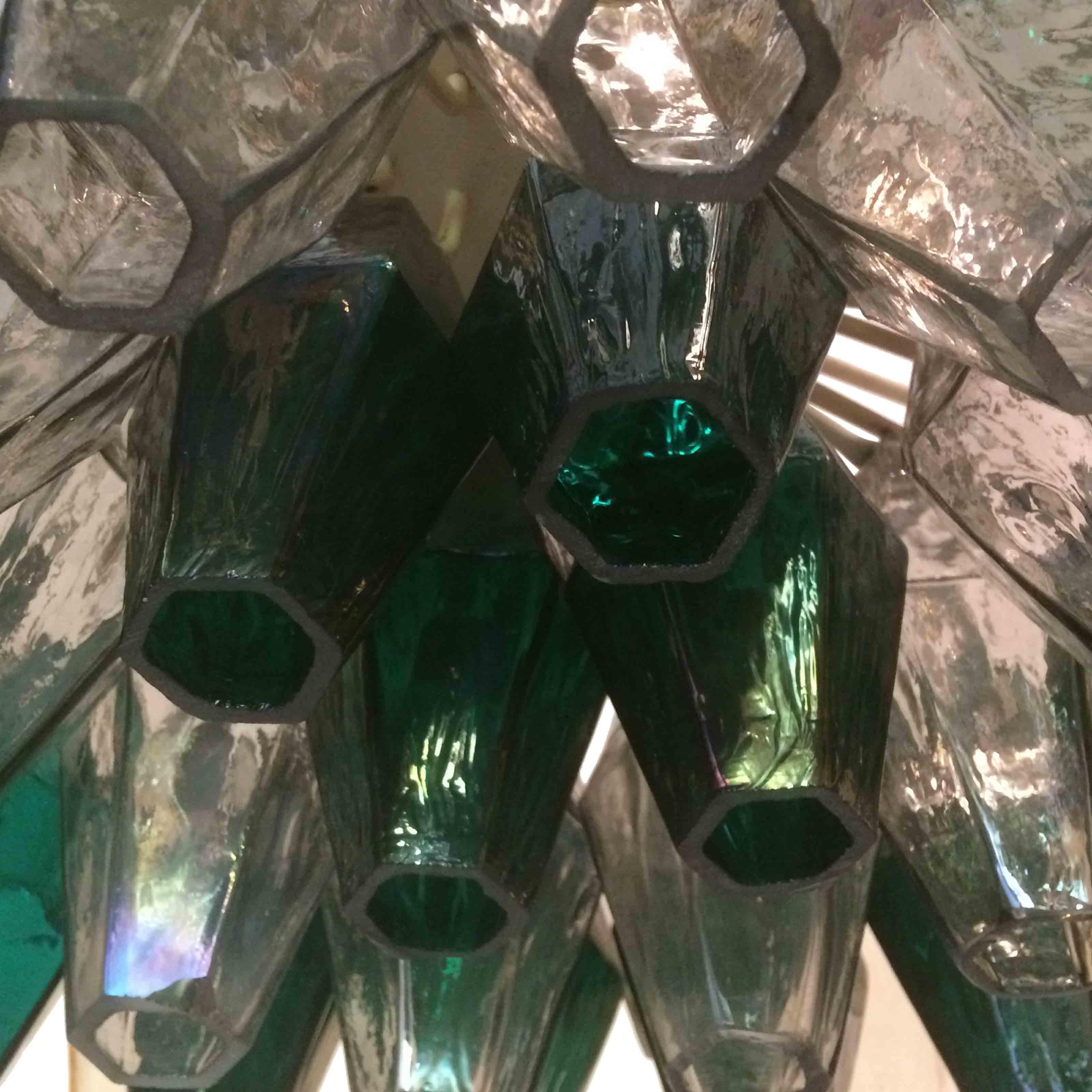 Carlo Scarpa Green Poliedri Chandelier in Murano Opaline Glass for Venini, 1958 For Sale 2