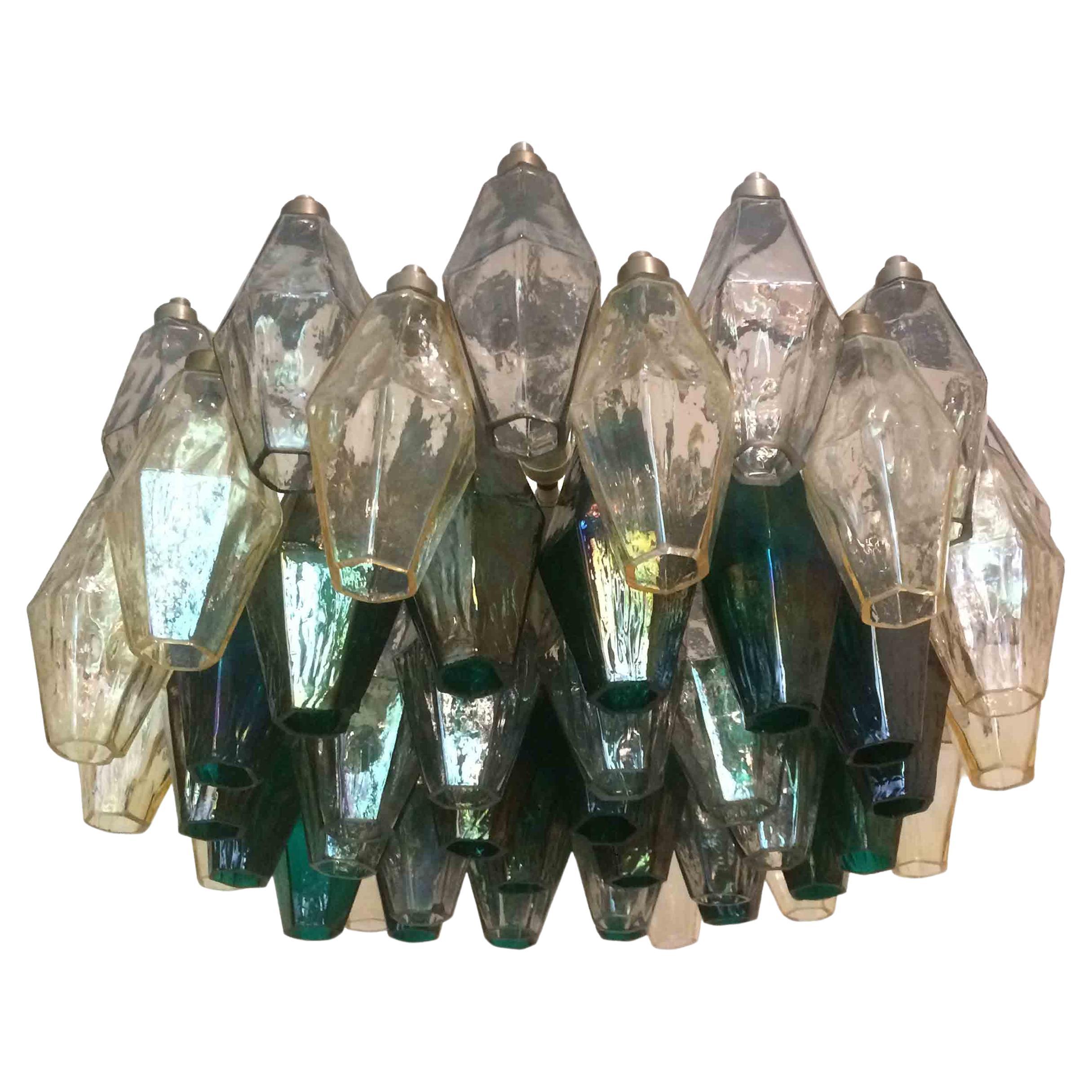 Lustre en verre opalin de Murano vert Poliedri de Carlo Scarpa pour Venini, 1958