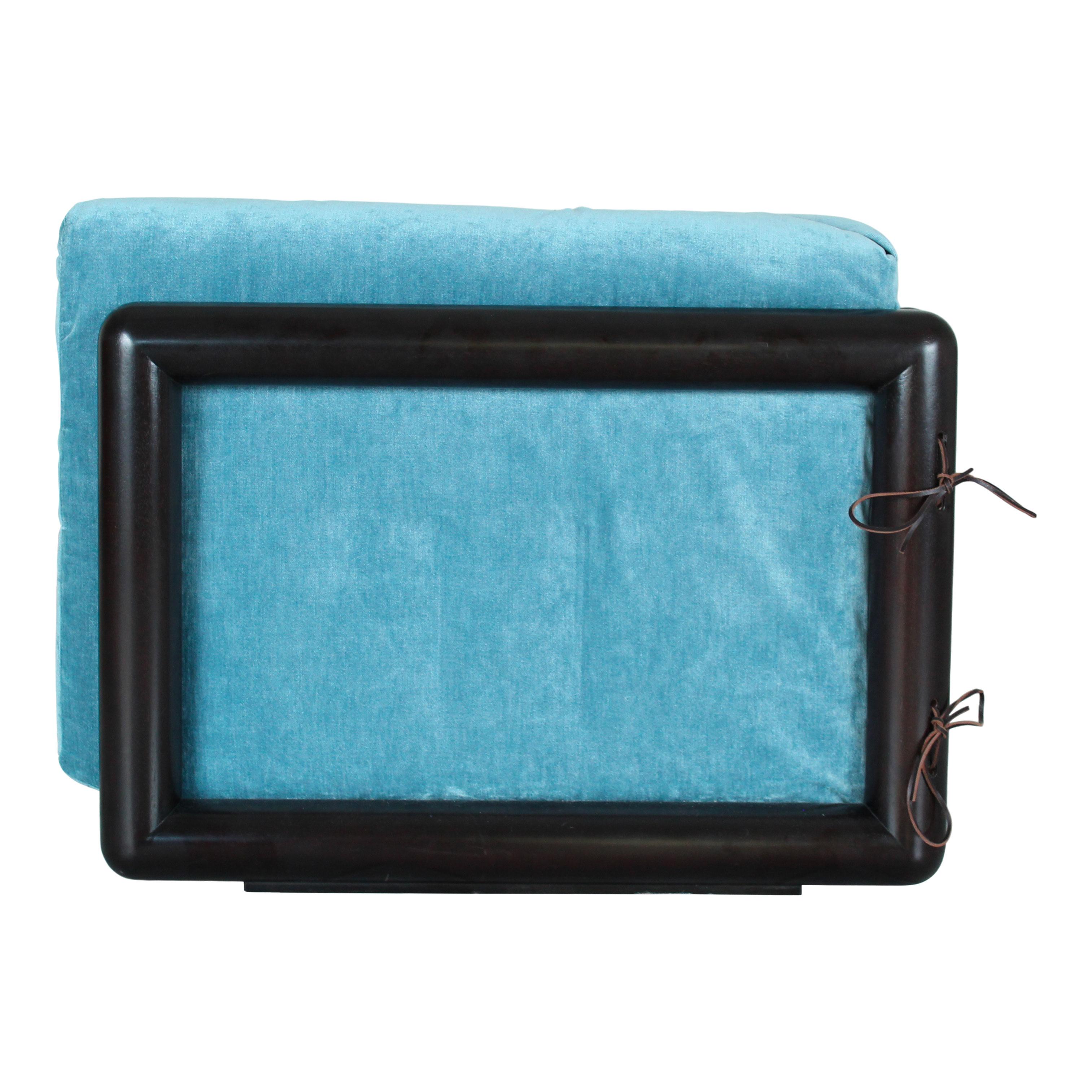 Carlo Scarpa Iroko Wood and Azure Velvet Cornaro Sofa for Studio Simon, 1974 For Sale 2