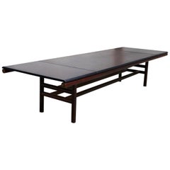 Carlo Scarpa Large Table Midcentury, Gritti Series in Leather and Wood, 1970s