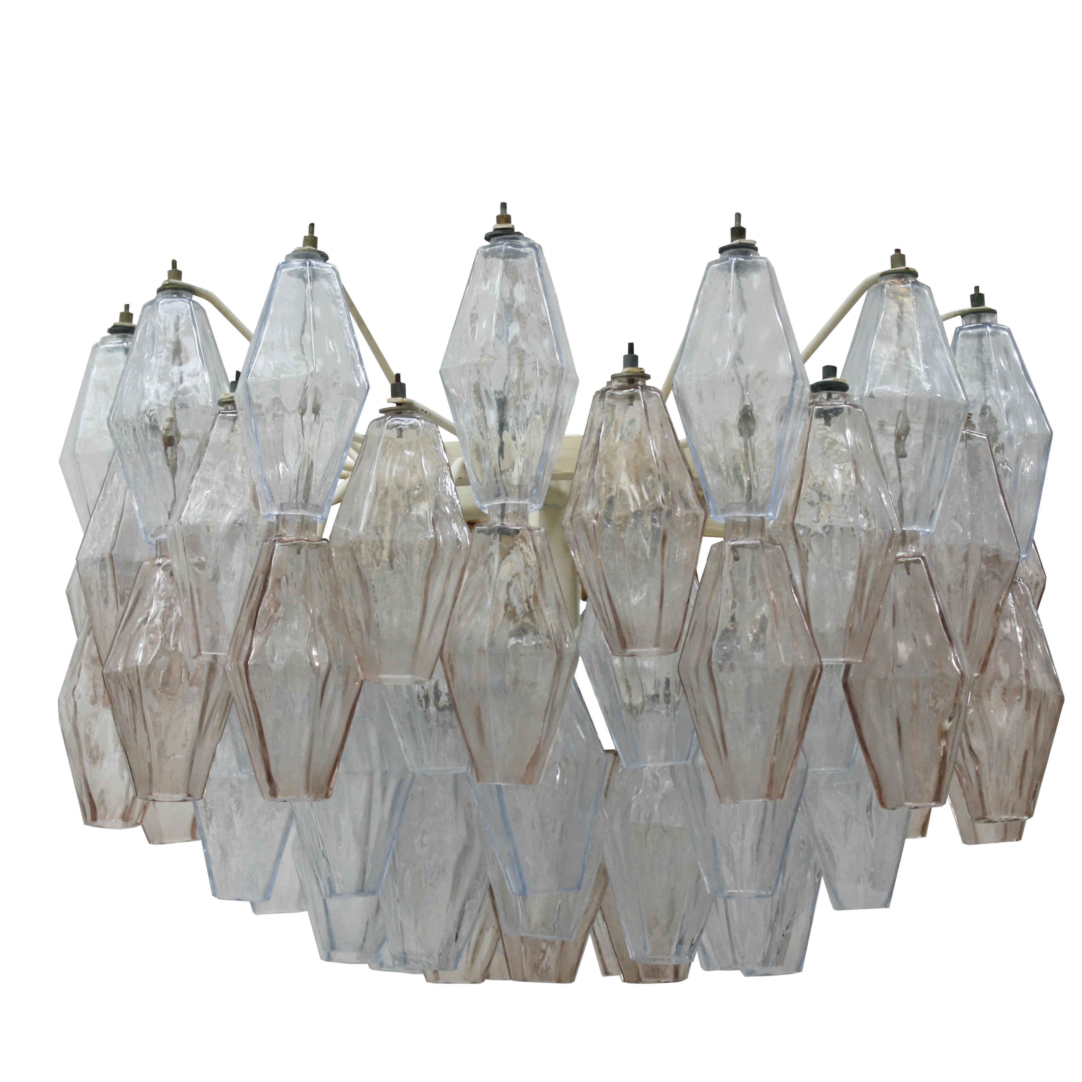 Italian Carlo Scarpa Mid-Century Modern Venini Pair of Murano Glass Poliedri Lamps For Sale