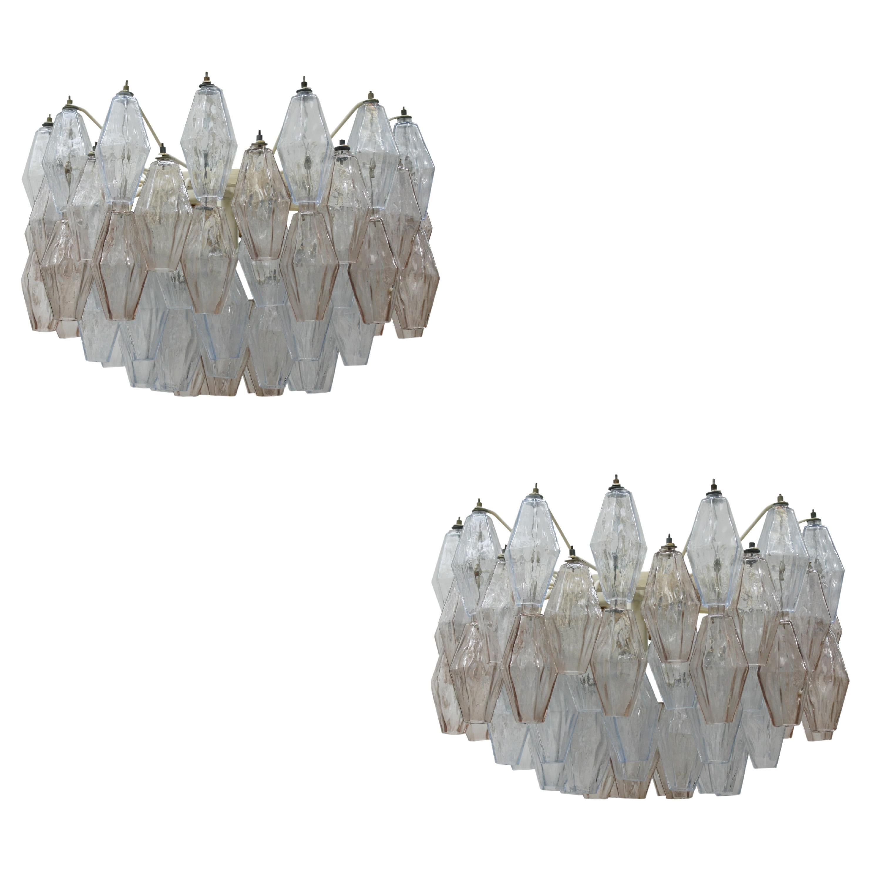 Carlo Scarpa Mid-Century Modern Venini Pair of Murano Glass Poliedri Lamps For Sale