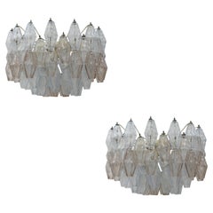 Carlo Scarpa Mid-Century Modern Venini Pair of Murano Glass Poliedri Lamps