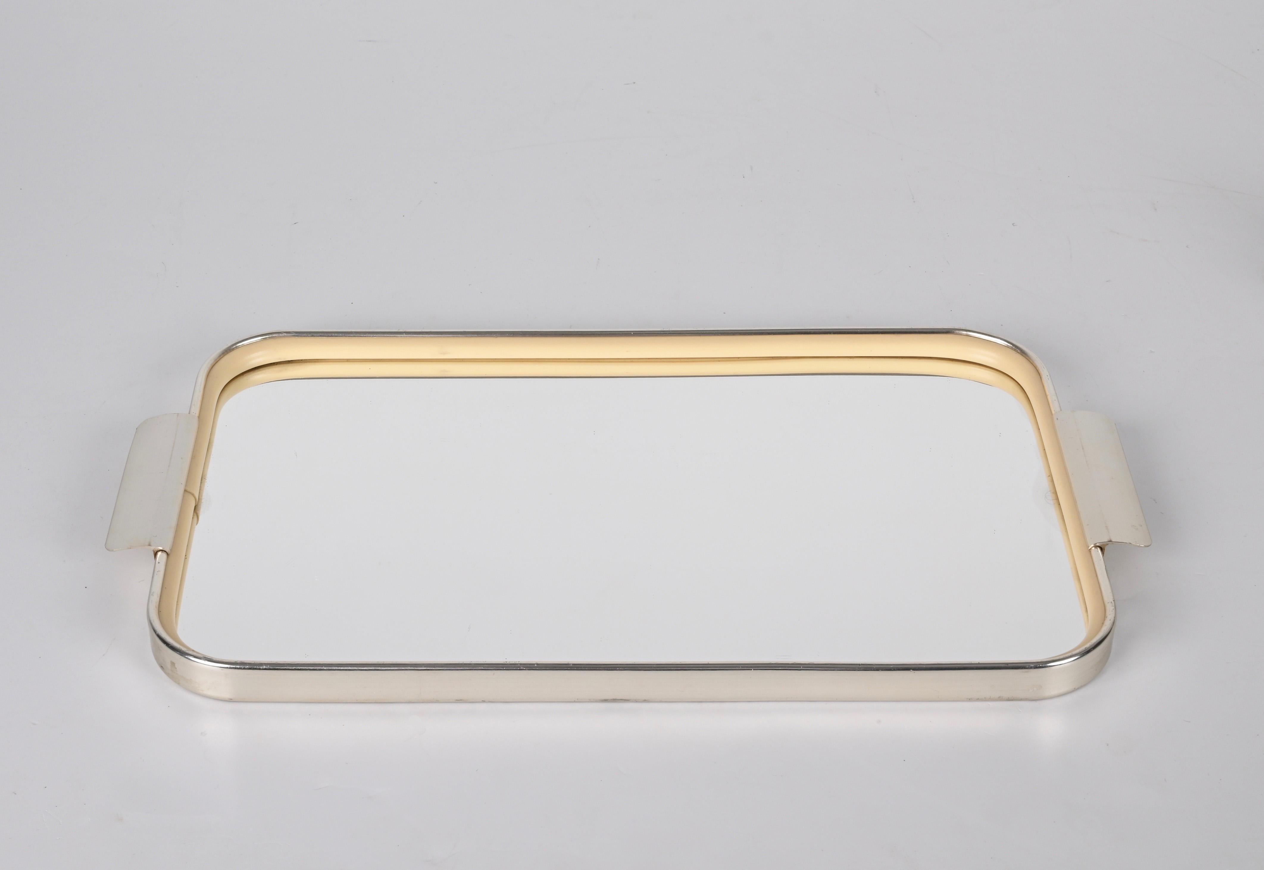 Carlo Scarpa Midcentury Aluminum Italian Serving Tray with Mirror Top, 1960s 5