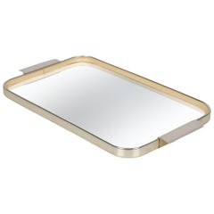 Carlo Scarpa Midcentury Aluminum Italian Serving Tray with Mirror Top, 1960s