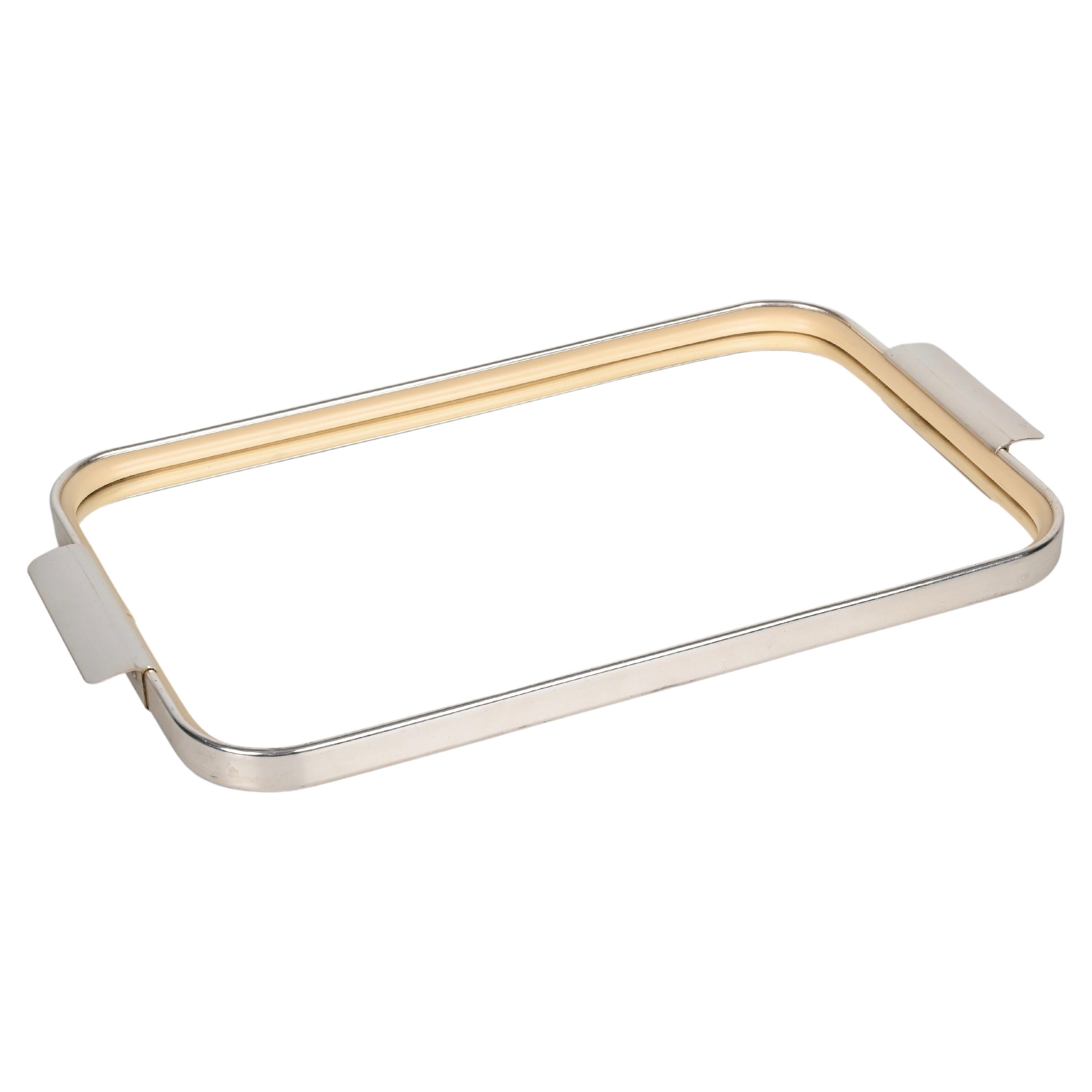 Carlo Scarpa Midcentury Aluminum Italian Serving Tray with Mirror Top, 1960s