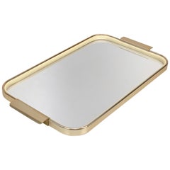 Vintage Carlo Scarpa Midcentury Gilt Aluminum Italian Serving Tray with Mirror Top 1960s