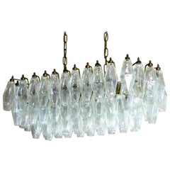 Carlo Scarpa Midcentury Iridescent Murano Glass Poliedri and Brass Chandelier