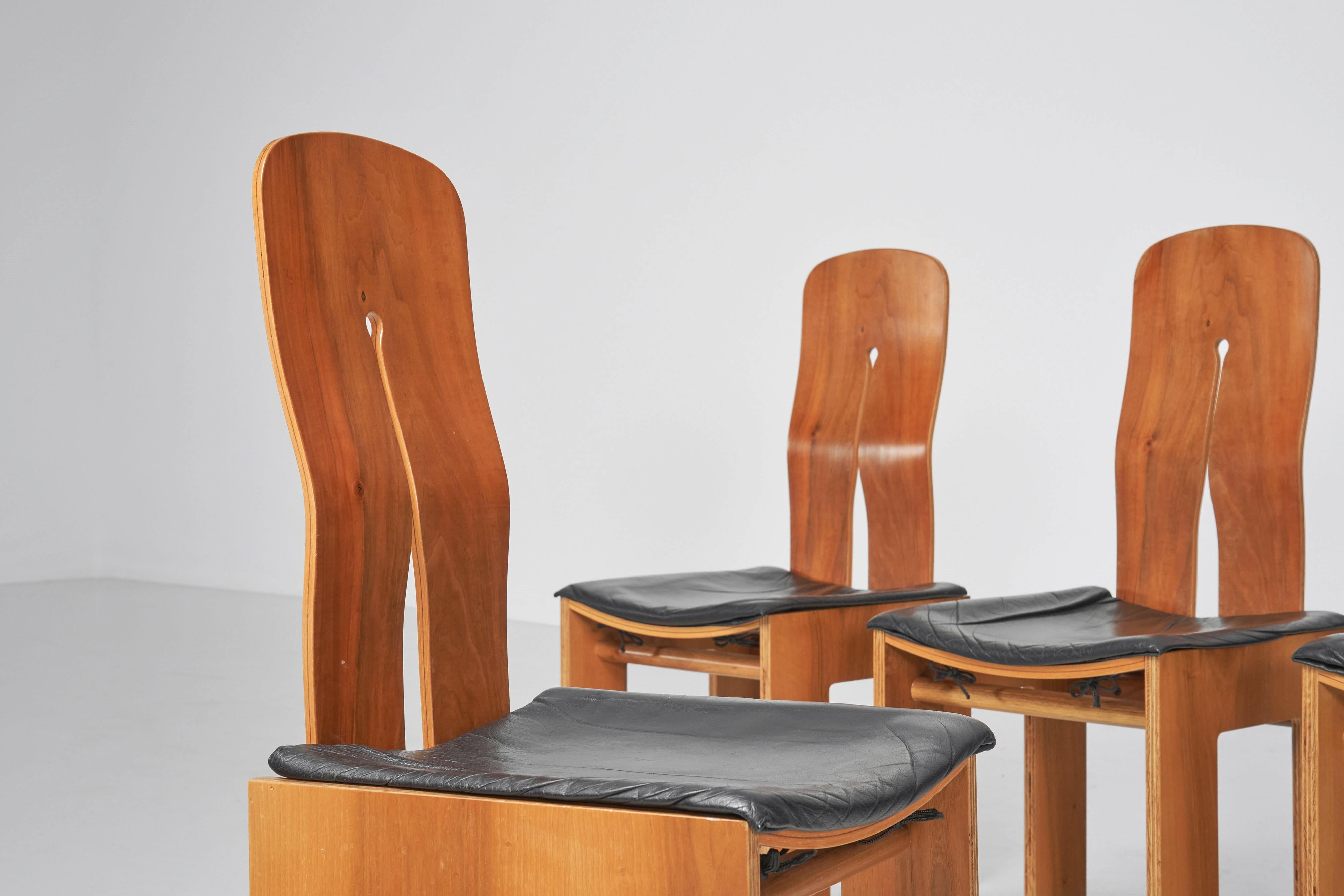 Leather Carlo Scarpa model 765 dining chairs Bernini Italy 1977