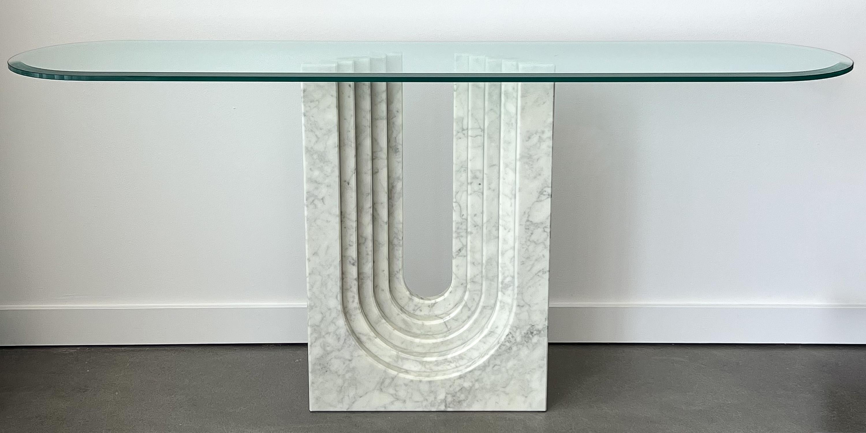 Mid-Century Modern Carlo Scarpa Modern Marble and Glass Console Table for Cattelan Italia