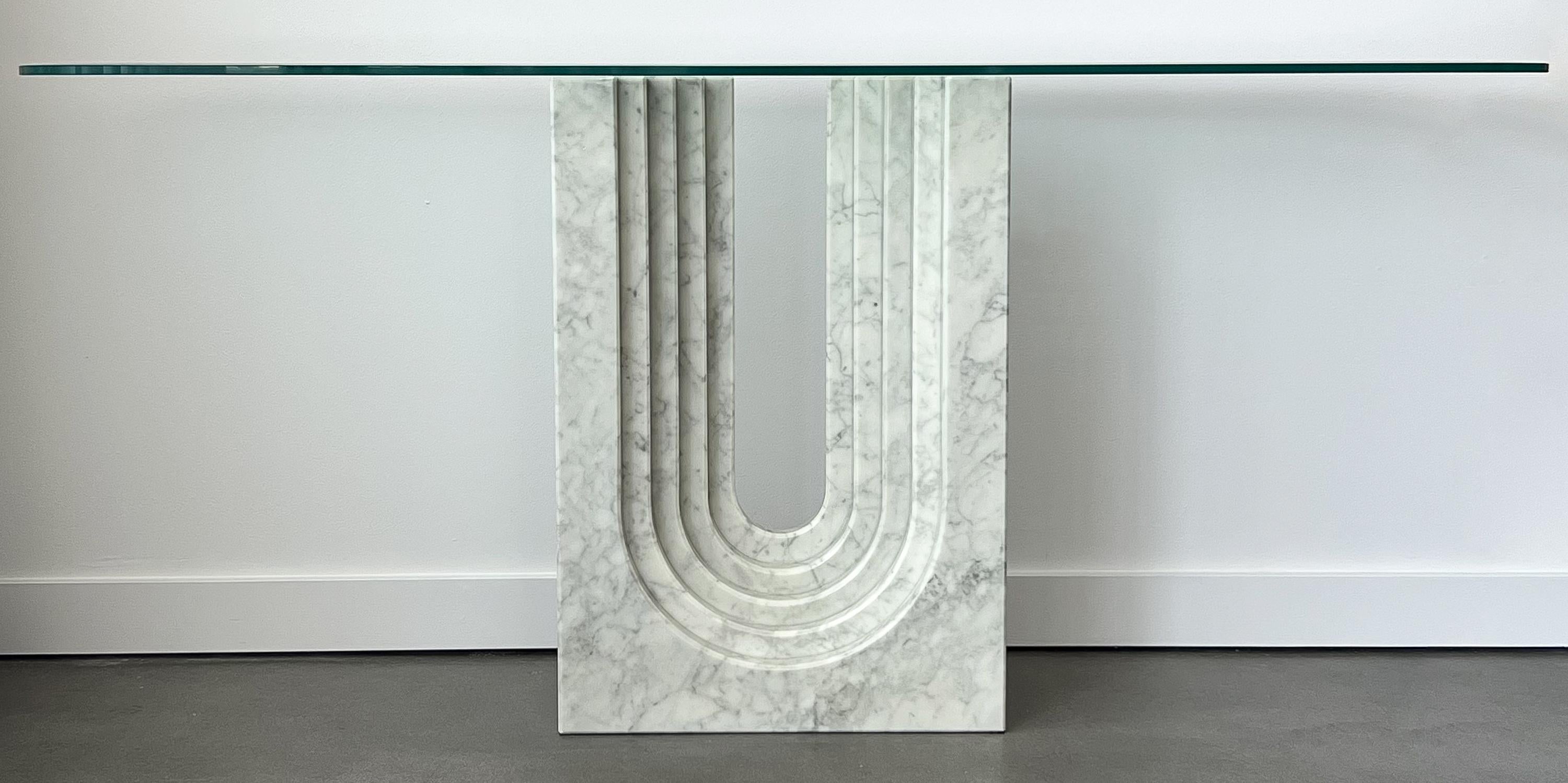 Italian Carlo Scarpa Modern Marble and Glass Console Table for Cattelan Italia