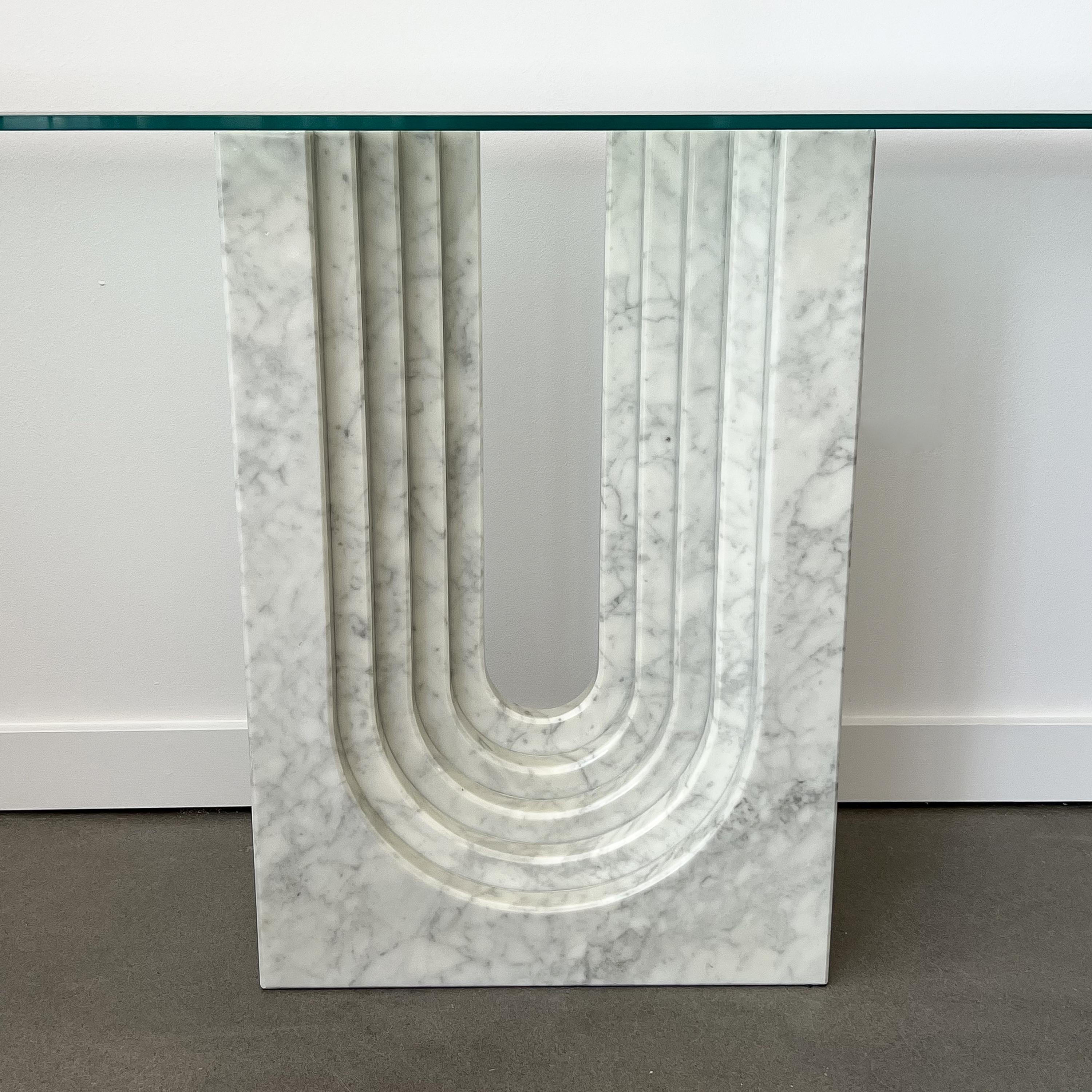 Carrara Marble Carlo Scarpa Modern Marble and Glass Console Table for Cattelan Italia